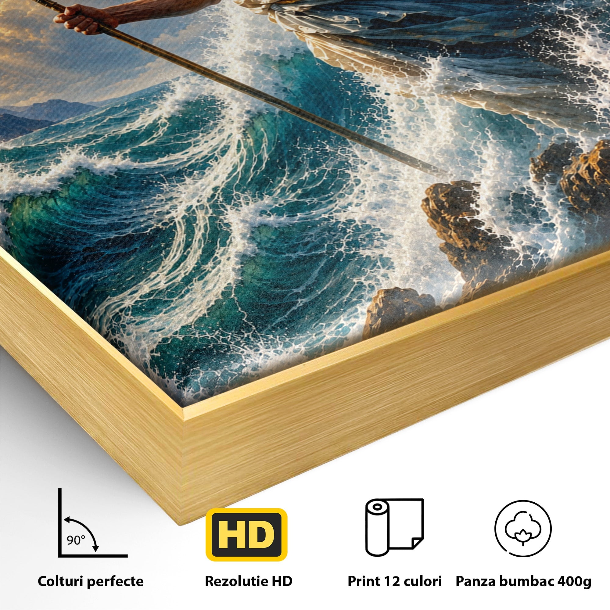 Tablou Canvas Premium LuxCanva® T1016, Poseidon Stapanul Marii, Zeitate, Mare, Valuri, Mitologie, Living, Culori Vibrante