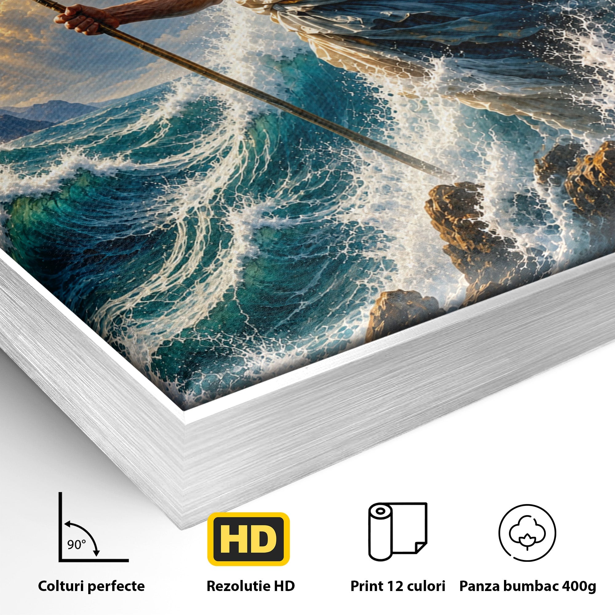 Tablou Canvas Premium LuxCanva® T1016, Poseidon Stapanul Marii, Zeitate, Mare, Valuri, Mitologie, Living, Culori Vibrante