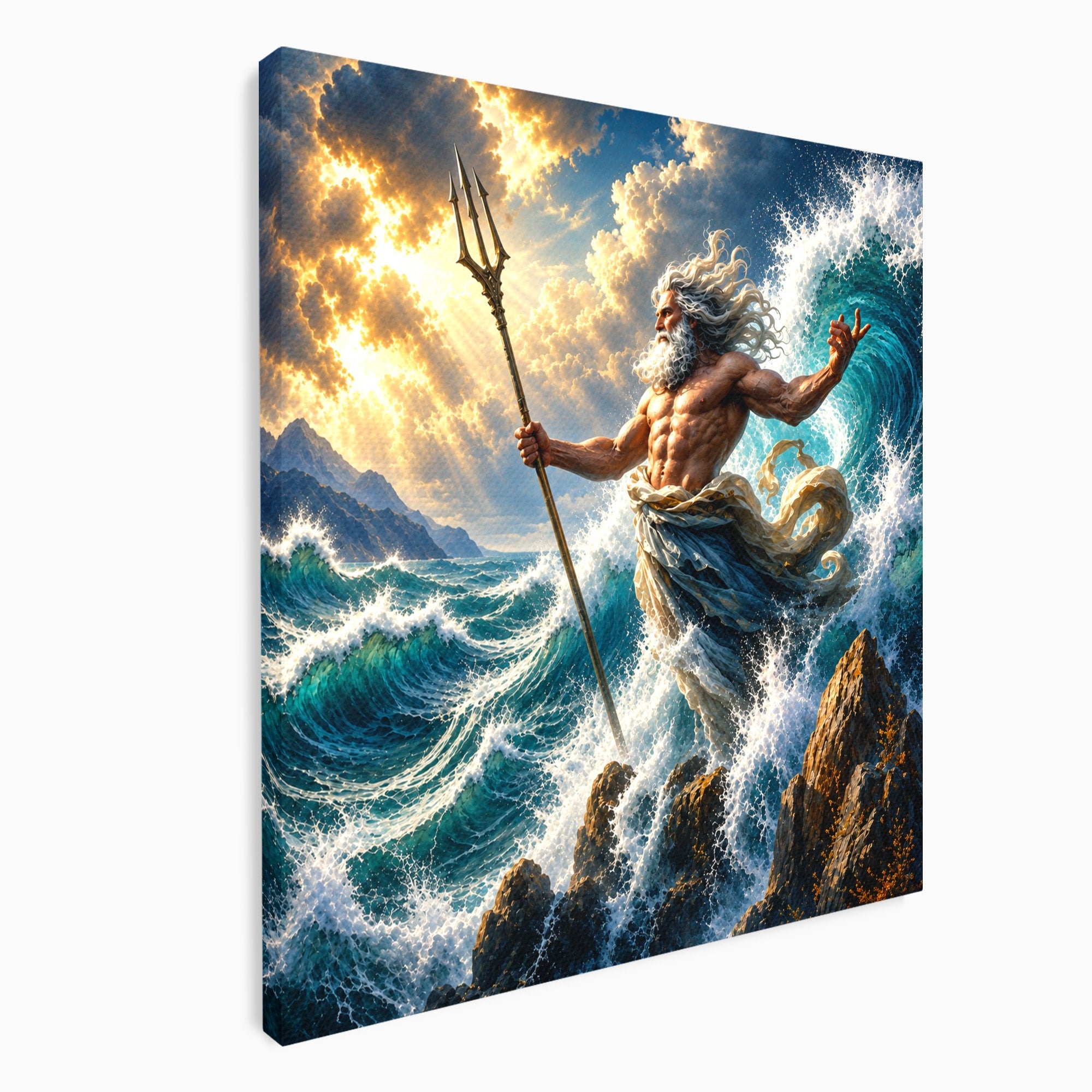Tablou Canvas Premium LuxCanva® T1016, Poseidon Stapanul Marii, Zeitate, Mare, Valuri, Mitologie, Living, Culori Vibrante
