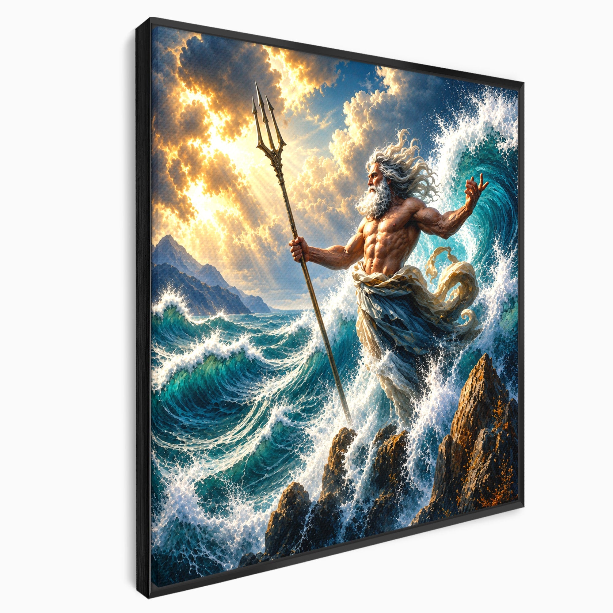 Tablou Canvas Premium LuxCanva® T1016, Poseidon Stapanul Marii, Zeitate, Mare, Valuri, Mitologie, Living, Culori Vibrante