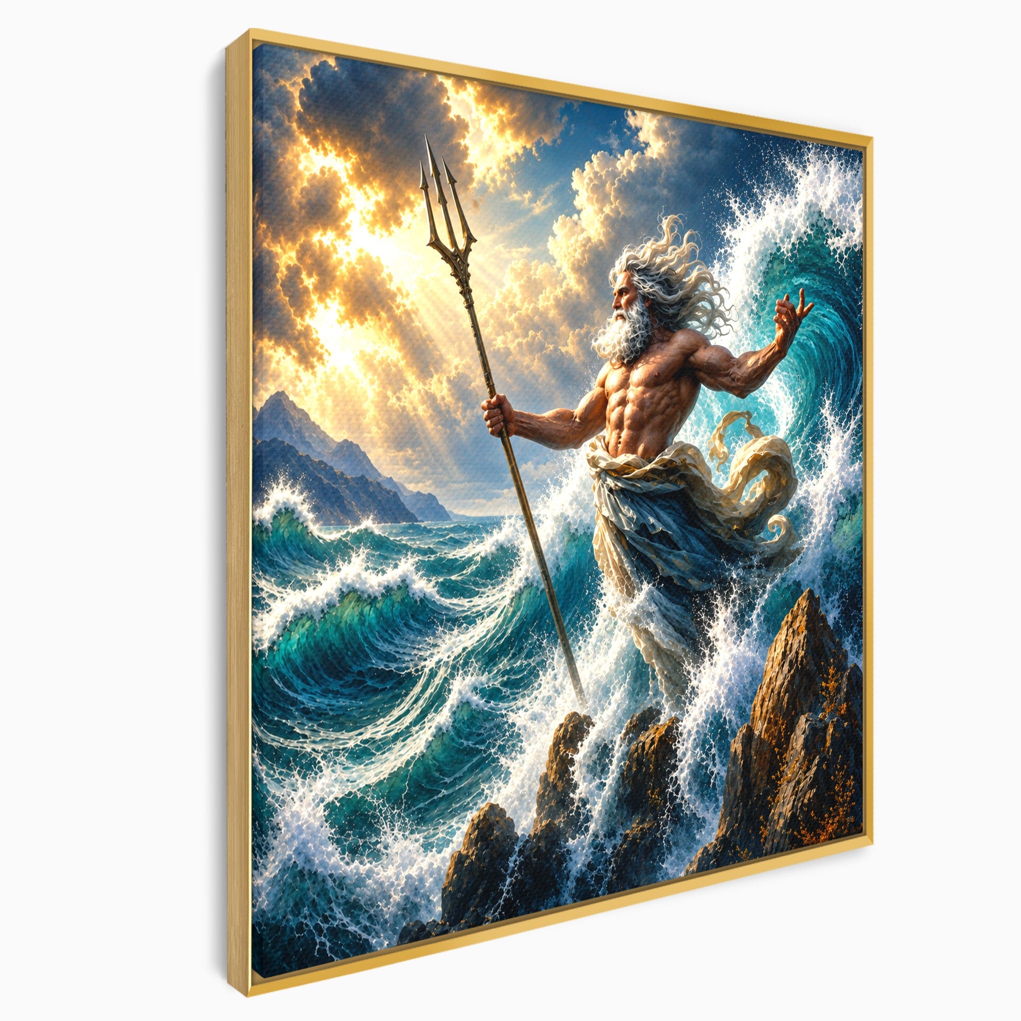 Tablou Canvas Premium LuxCanva® T1016, Poseidon Stapanul Marii, Zeitate, Mare, Valuri, Mitologie, Living, Culori Vibrante