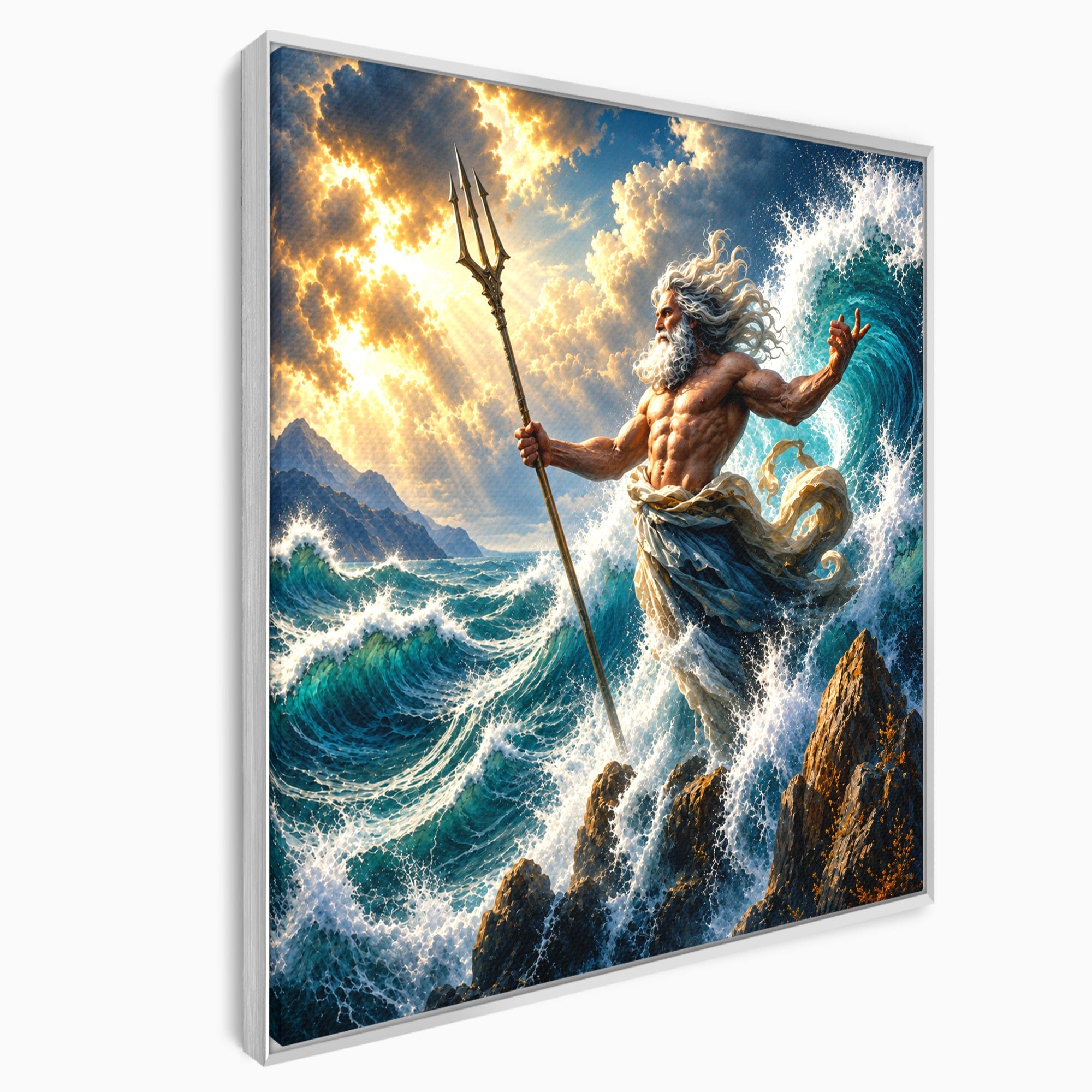 Tablou Canvas Premium LuxCanva® T1016, Poseidon Stapanul Marii, Zeitate, Mare, Valuri, Mitologie, Living, Culori Vibrante
