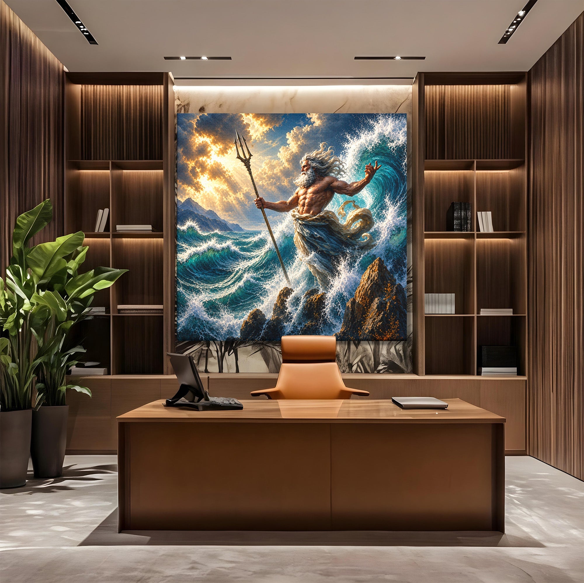 Tablou Canvas Premium LuxCanva® T1016, Poseidon Stapanul Marii, Zeitate, Mare, Valuri, Mitologie, Living, Culori Vibrante