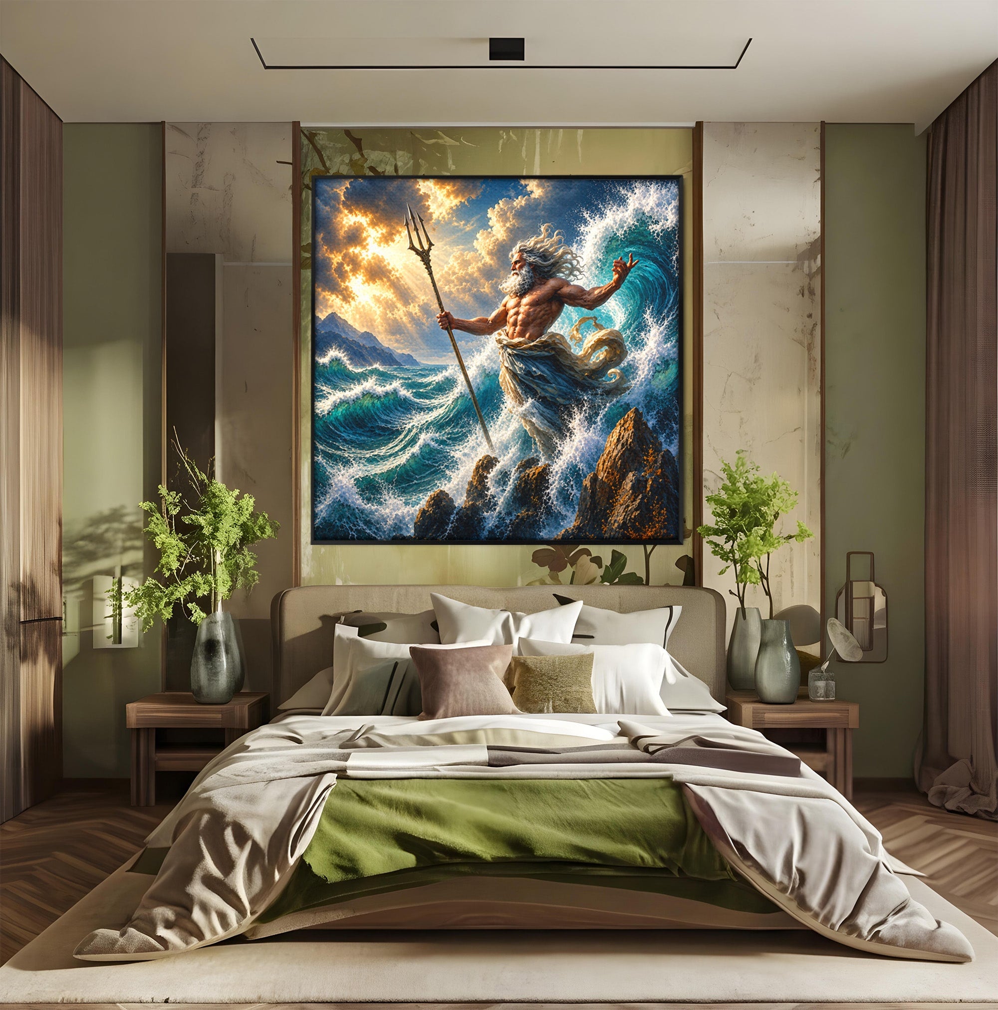 Tablou Canvas Premium LuxCanva® T1016, Poseidon Stapanul Marii, Zeitate, Mare, Valuri, Mitologie, Living, Culori Vibrante