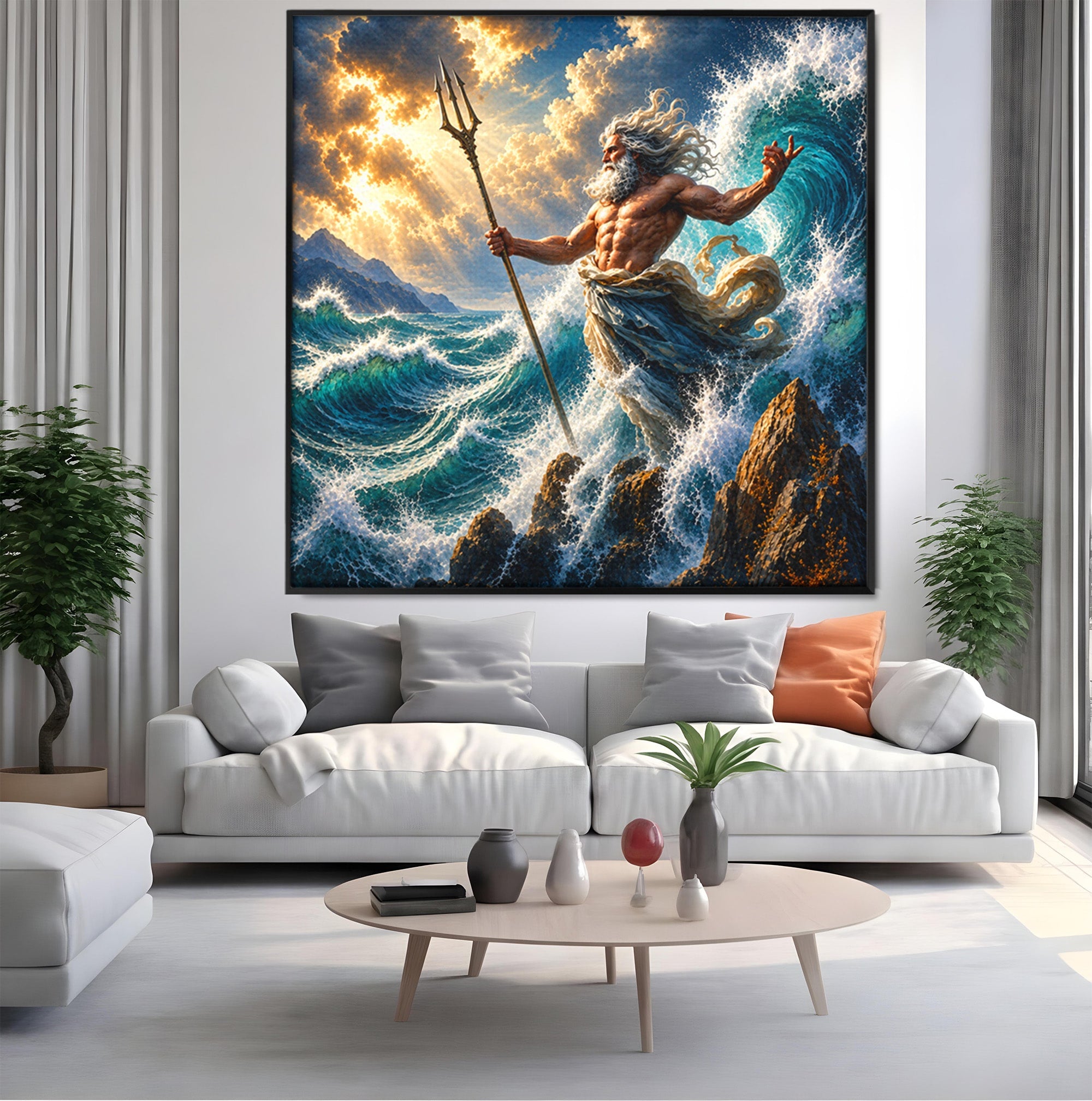 Tablou Canvas Premium LuxCanva® T1016, Poseidon Stapanul Marii, Zeitate, Mare, Valuri, Mitologie, Living, Culori Vibrante