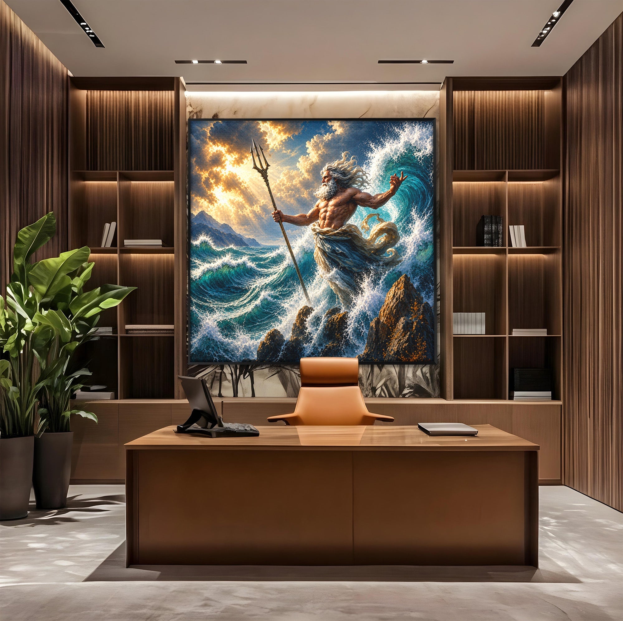 Tablou Canvas Premium LuxCanva® T1016, Poseidon Stapanul Marii, Zeitate, Mare, Valuri, Mitologie, Living, Culori Vibrante
