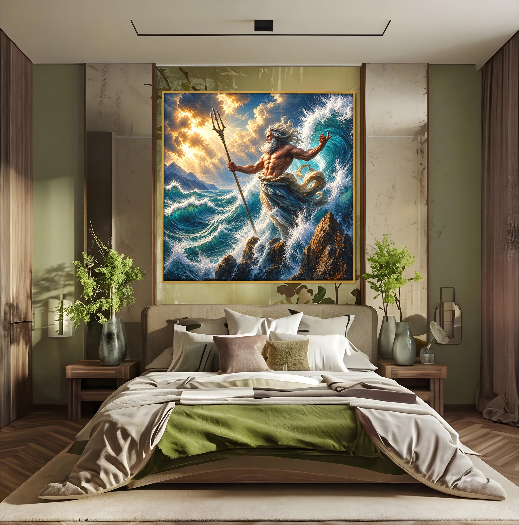 Tablou Canvas Premium LuxCanva® T1016, Poseidon Stapanul Marii, Zeitate, Mare, Valuri, Mitologie, Living, Culori Vibrante