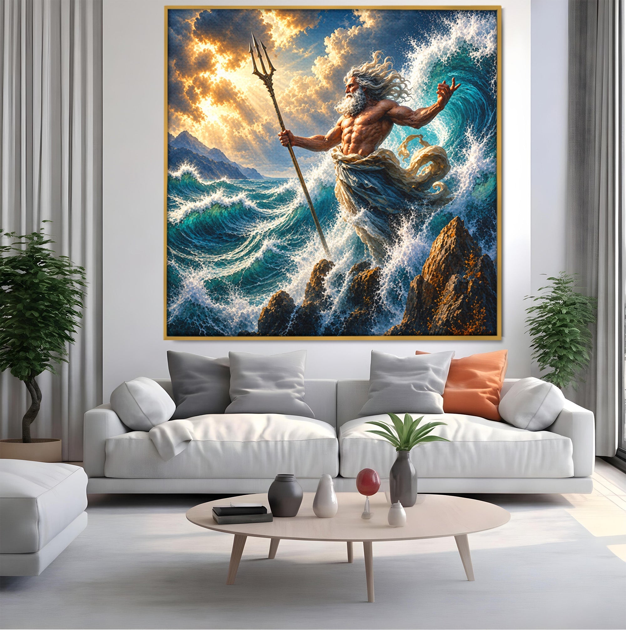 Tablou Canvas Premium LuxCanva® T1016, Poseidon Stapanul Marii, Zeitate, Mare, Valuri, Mitologie, Living, Culori Vibrante