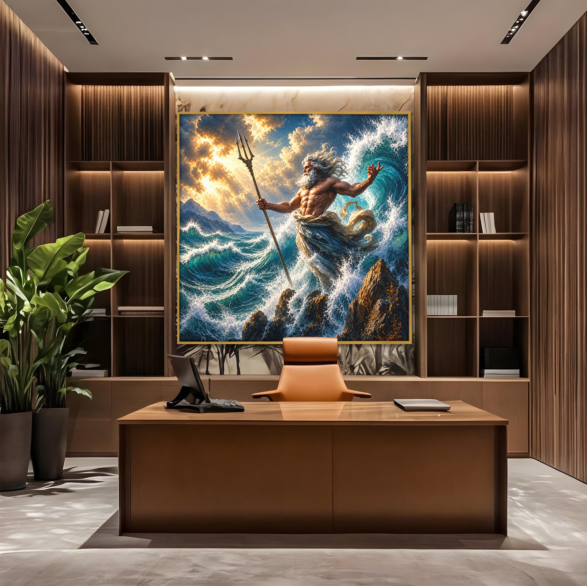Tablou Canvas Premium LuxCanva® T1016, Poseidon Stapanul Marii, Zeitate, Mare, Valuri, Mitologie, Living, Culori Vibrante