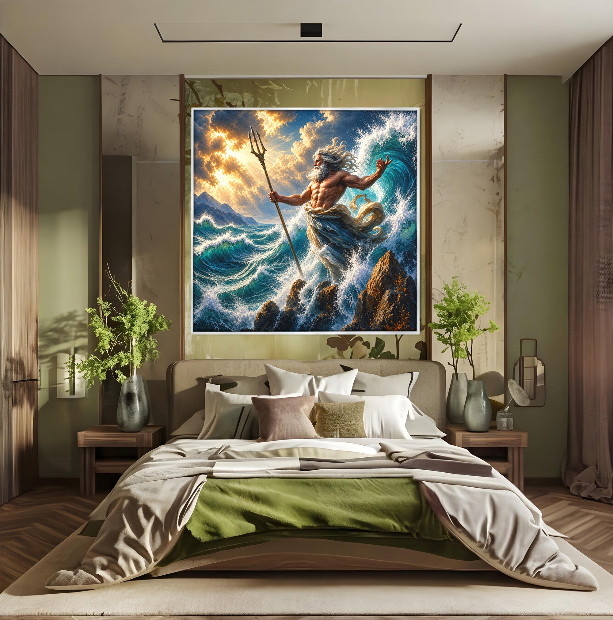 Tablou Canvas Premium LuxCanva® T1016, Poseidon Stapanul Marii, Zeitate, Mare, Valuri, Mitologie, Living, Culori Vibrante