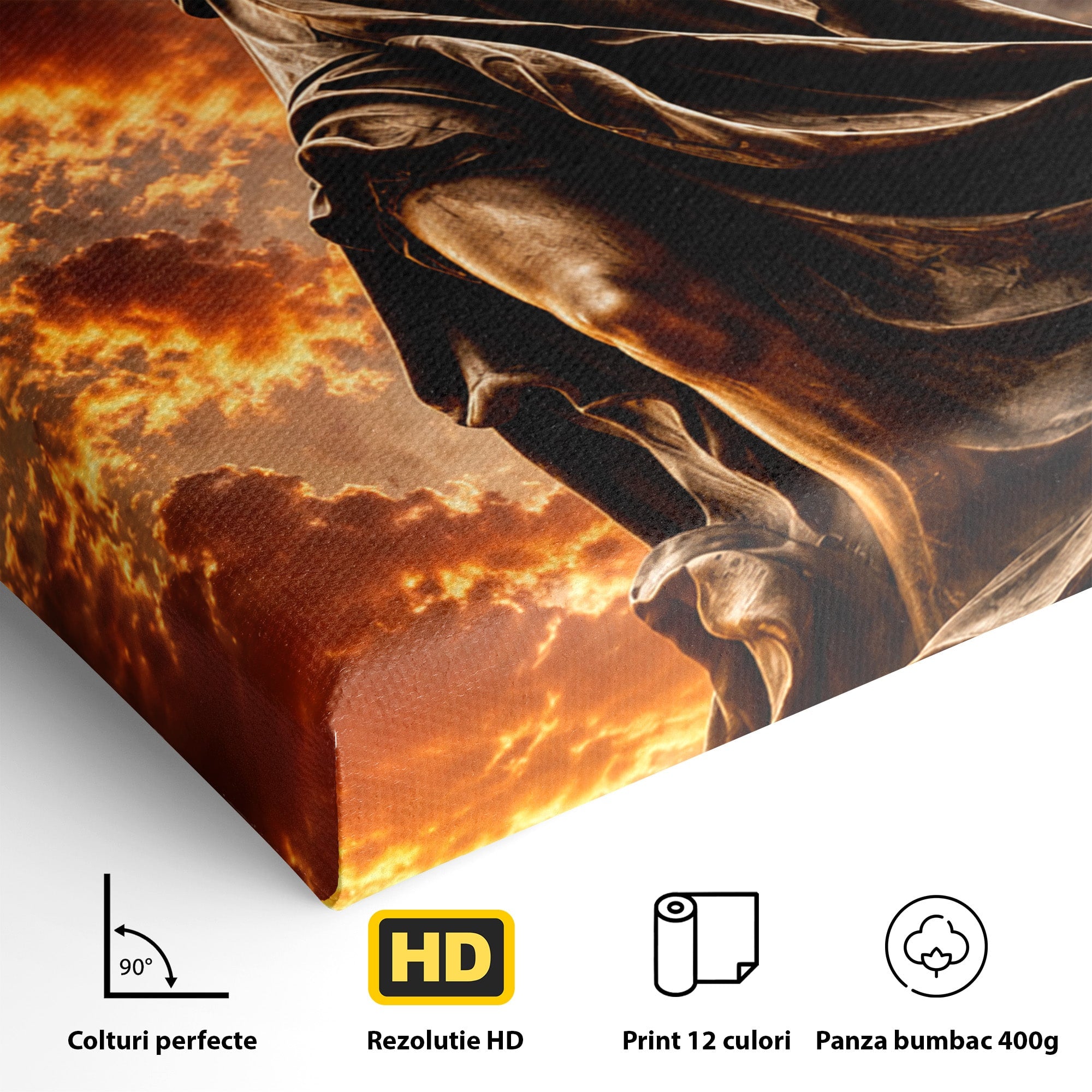 Tablou Canvas Premium LuxCanva® T1017, Apusul Zeitei Justitiei, Justitie, Statue, Apus, Dramatic, Birou, Culori Vibrante