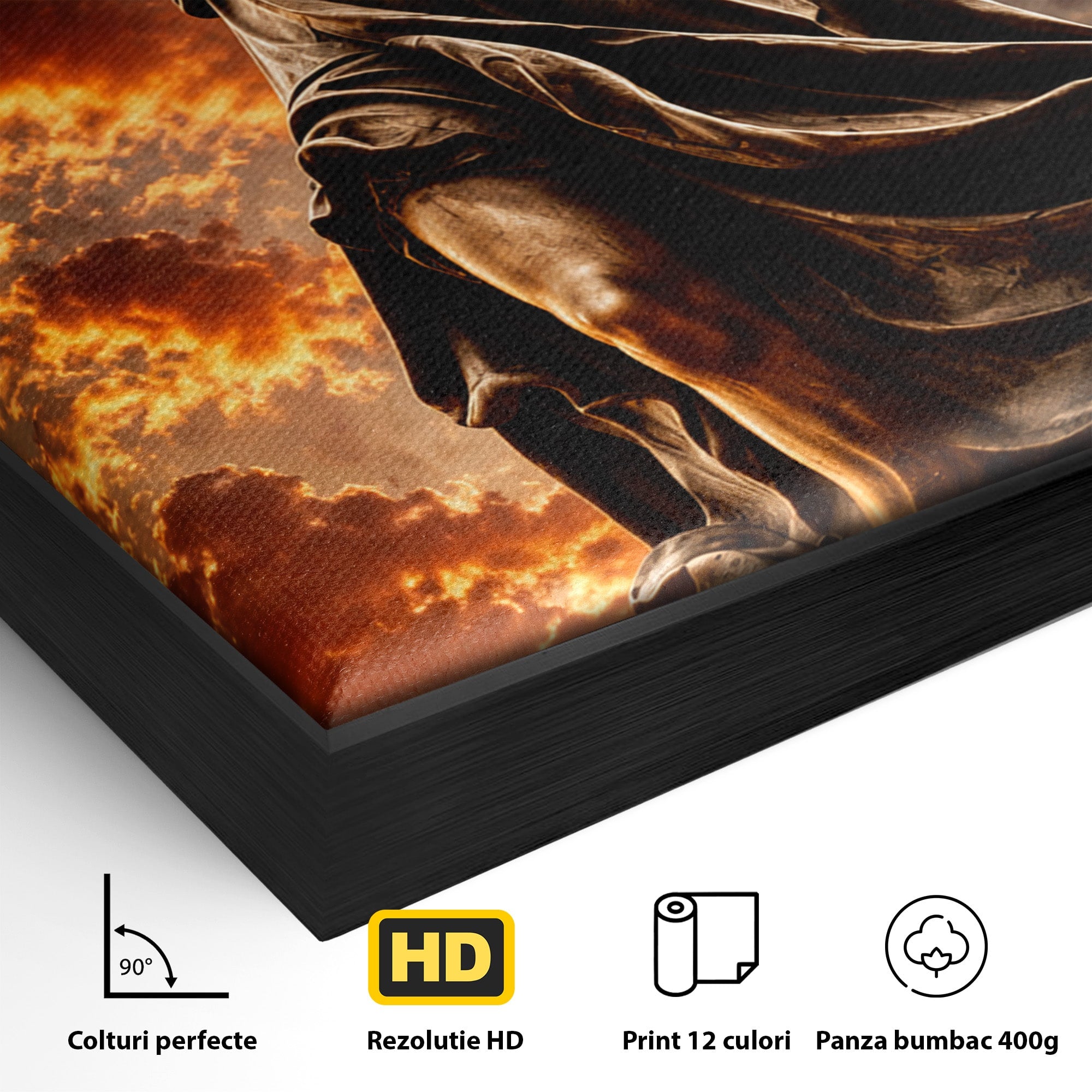Tablou Canvas Premium LuxCanva® T1017, Apusul Zeitei Justitiei, Justitie, Statue, Apus, Dramatic, Birou, Culori Vibrante