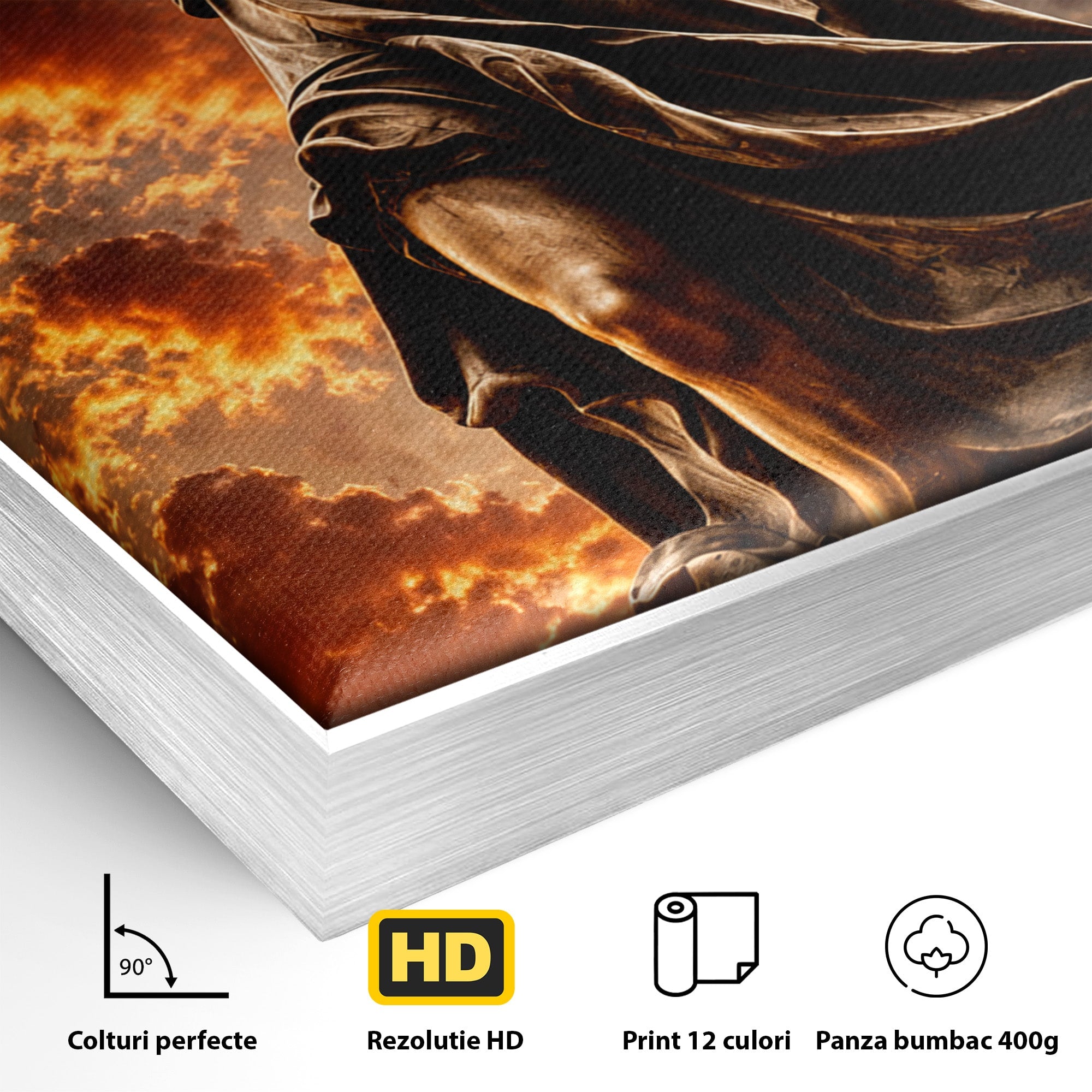 Tablou Canvas Premium LuxCanva® T1017, Apusul Zeitei Justitiei, Justitie, Statue, Apus, Dramatic, Birou, Culori Vibrante