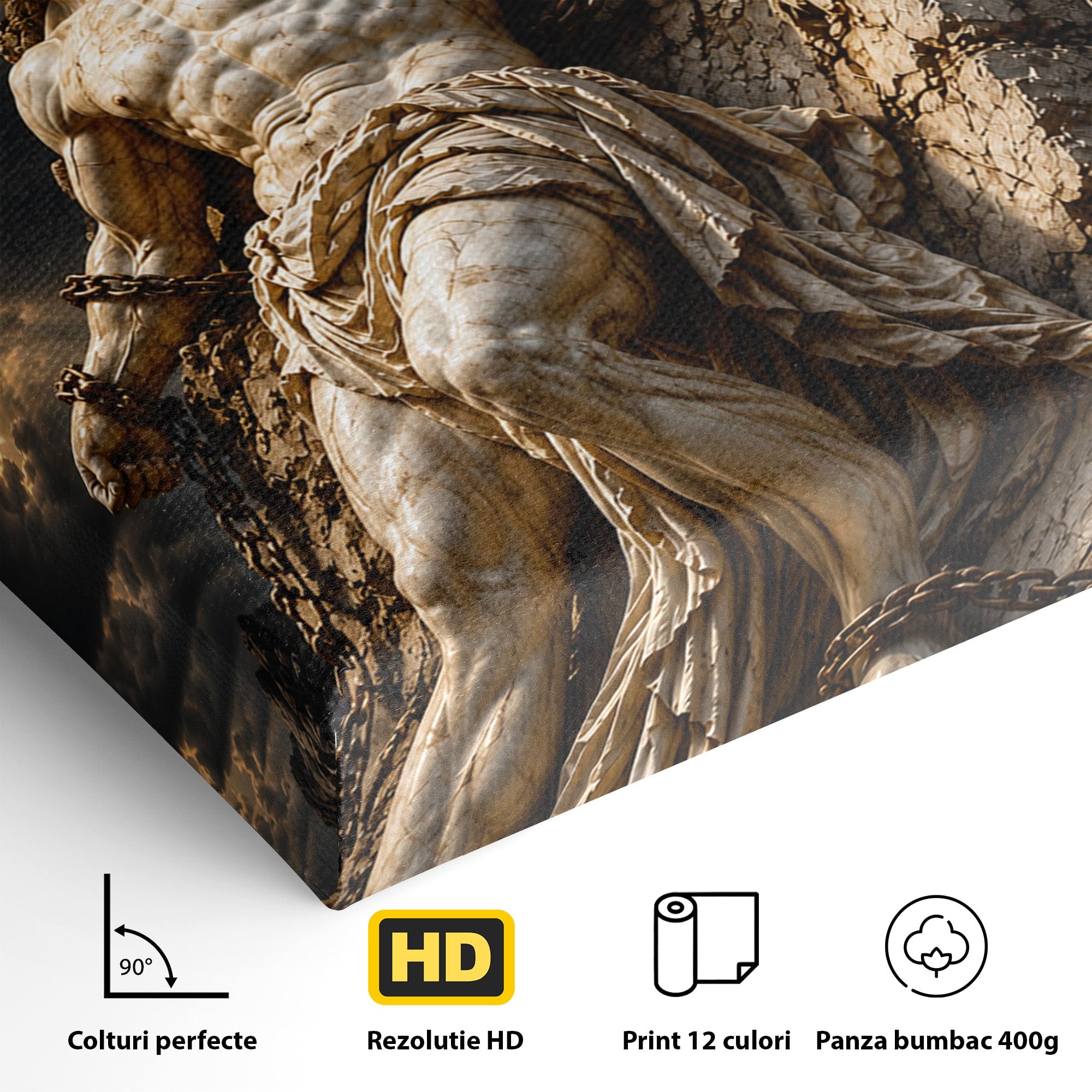 Tablou Canvas Premium LuxCanva® T1018, Prometeu Si Vulturul, Mitologie, Sculptura, Erou, Dramatic, Living, Dormitor, Culori Vibrante