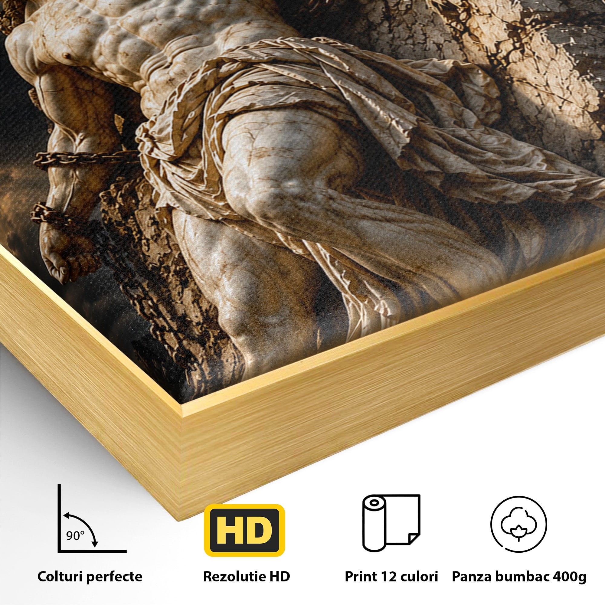 Tablou Canvas Premium LuxCanva® T1018, Prometeu Si Vulturul, Mitologie, Sculptura, Erou, Dramatic, Living, Dormitor, Culori Vibrante