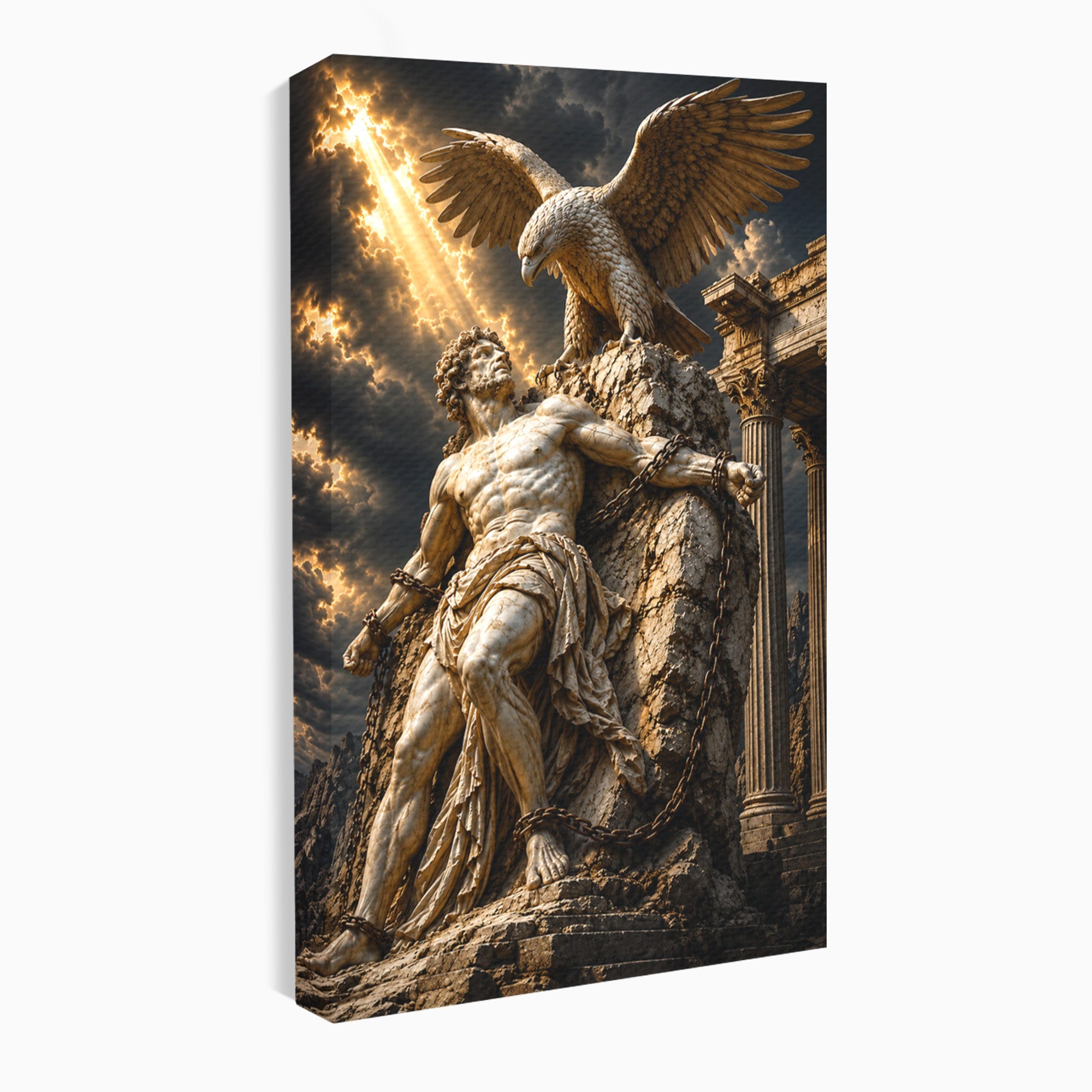 Tablou Canvas Premium LuxCanva® T1018, Prometeu Si Vulturul, Mitologie, Sculptura, Erou, Dramatic, Living, Dormitor, Culori Vibrante
