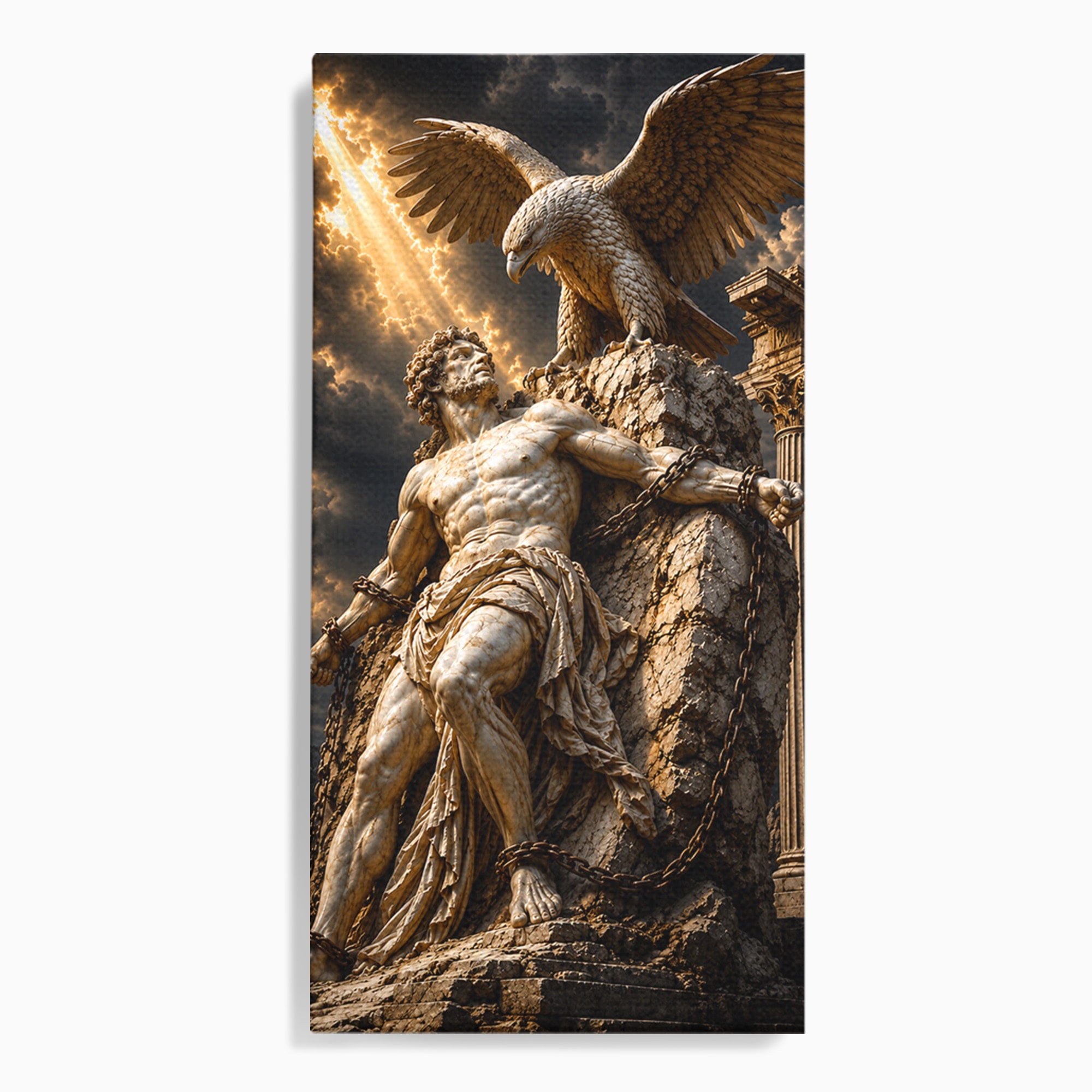 Tablou Canvas Premium LuxCanva® T1018, Prometeu Si Vulturul, Mitologie, Sculptura, Erou, Dramatic, Living, Dormitor, Culori Vibrante