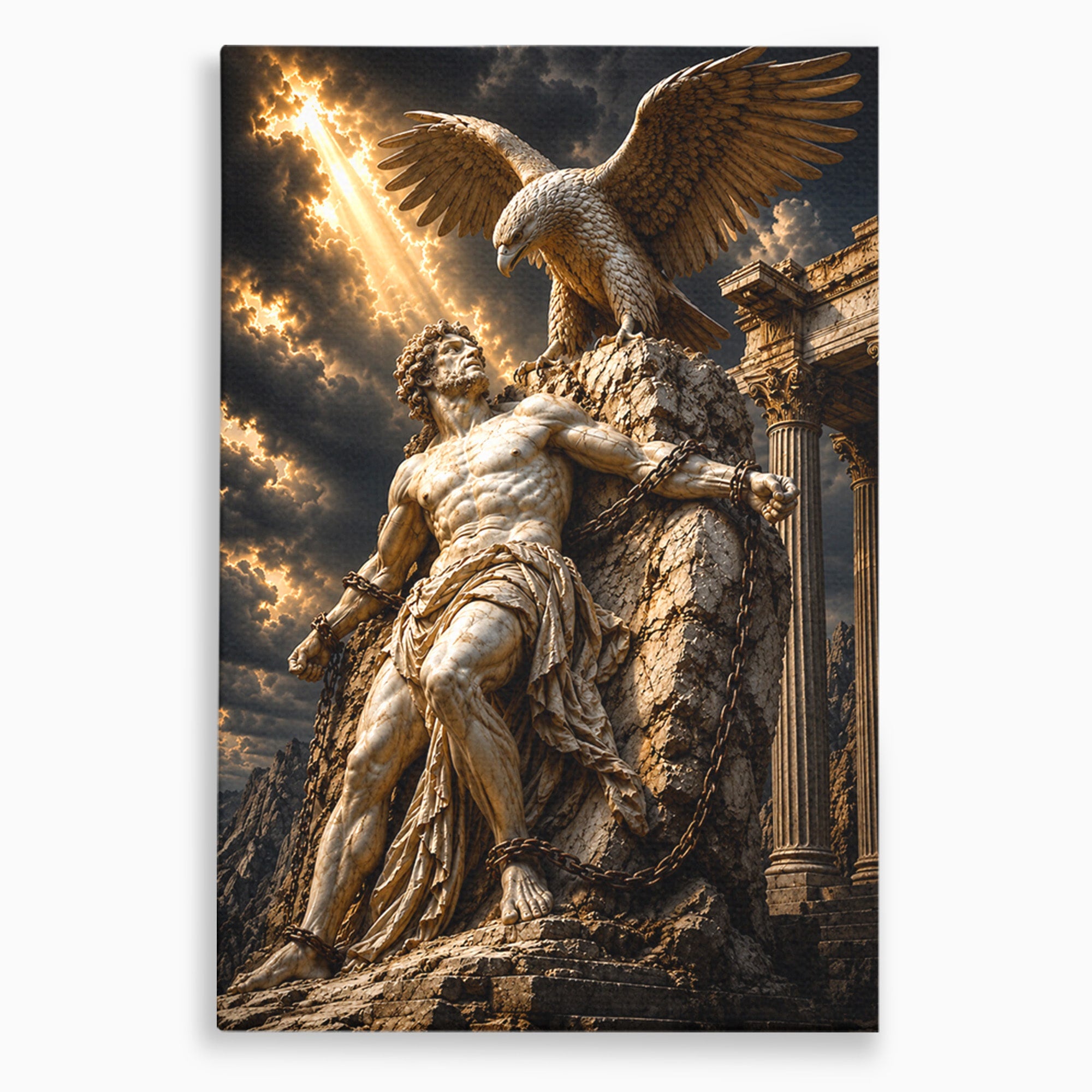 Tablou Canvas Premium LuxCanva® T1018, Prometeu Si Vulturul, Mitologie, Sculptura, Erou, Dramatic, Living, Dormitor, Culori Vibrante