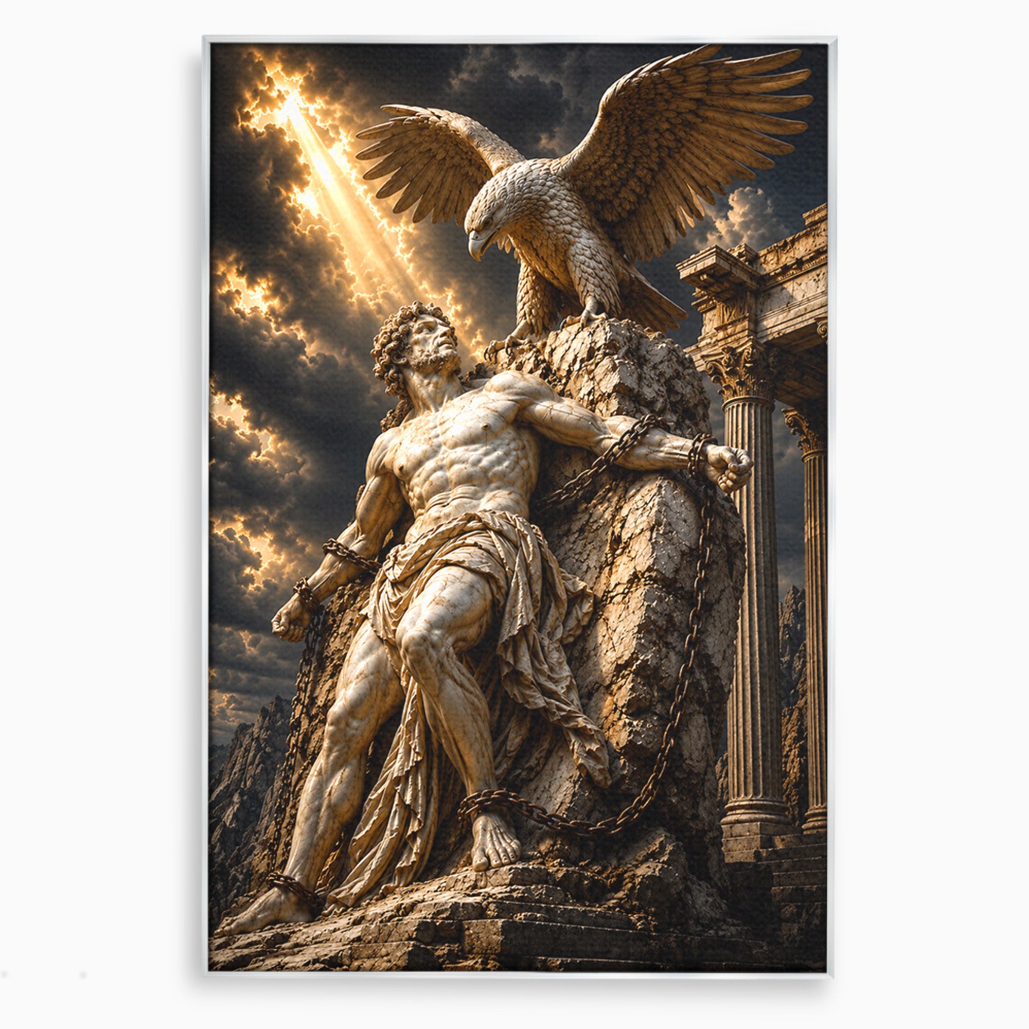 Tablou Canvas Premium LuxCanva® T1018, Prometeu Si Vulturul, Mitologie, Sculptura, Erou, Dramatic, Living, Dormitor, Culori Vibrante