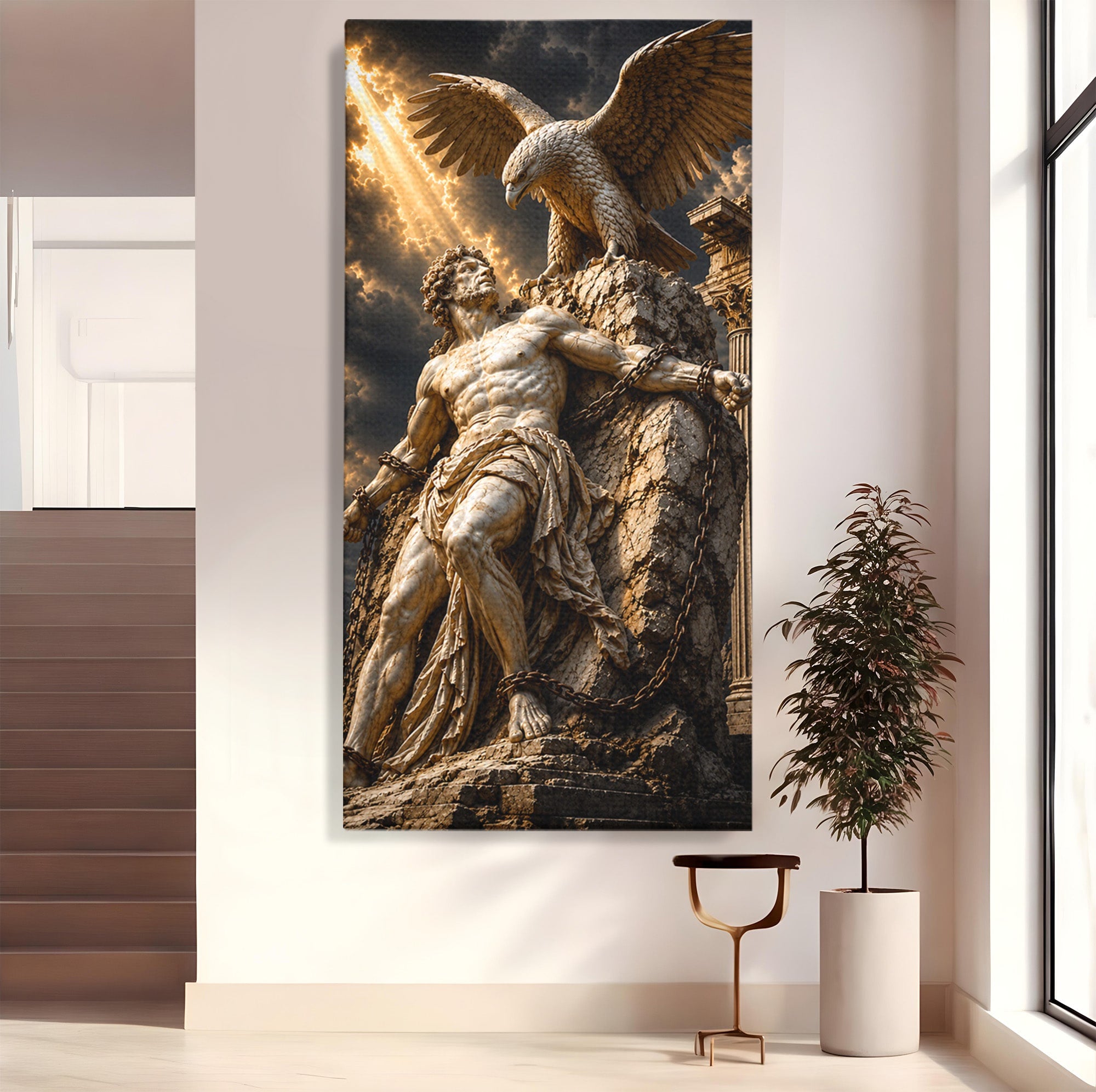 Tablou Canvas Premium LuxCanva® T1018, Prometeu Si Vulturul, Mitologie, Sculptura, Erou, Dramatic, Living, Dormitor, Culori Vibrante