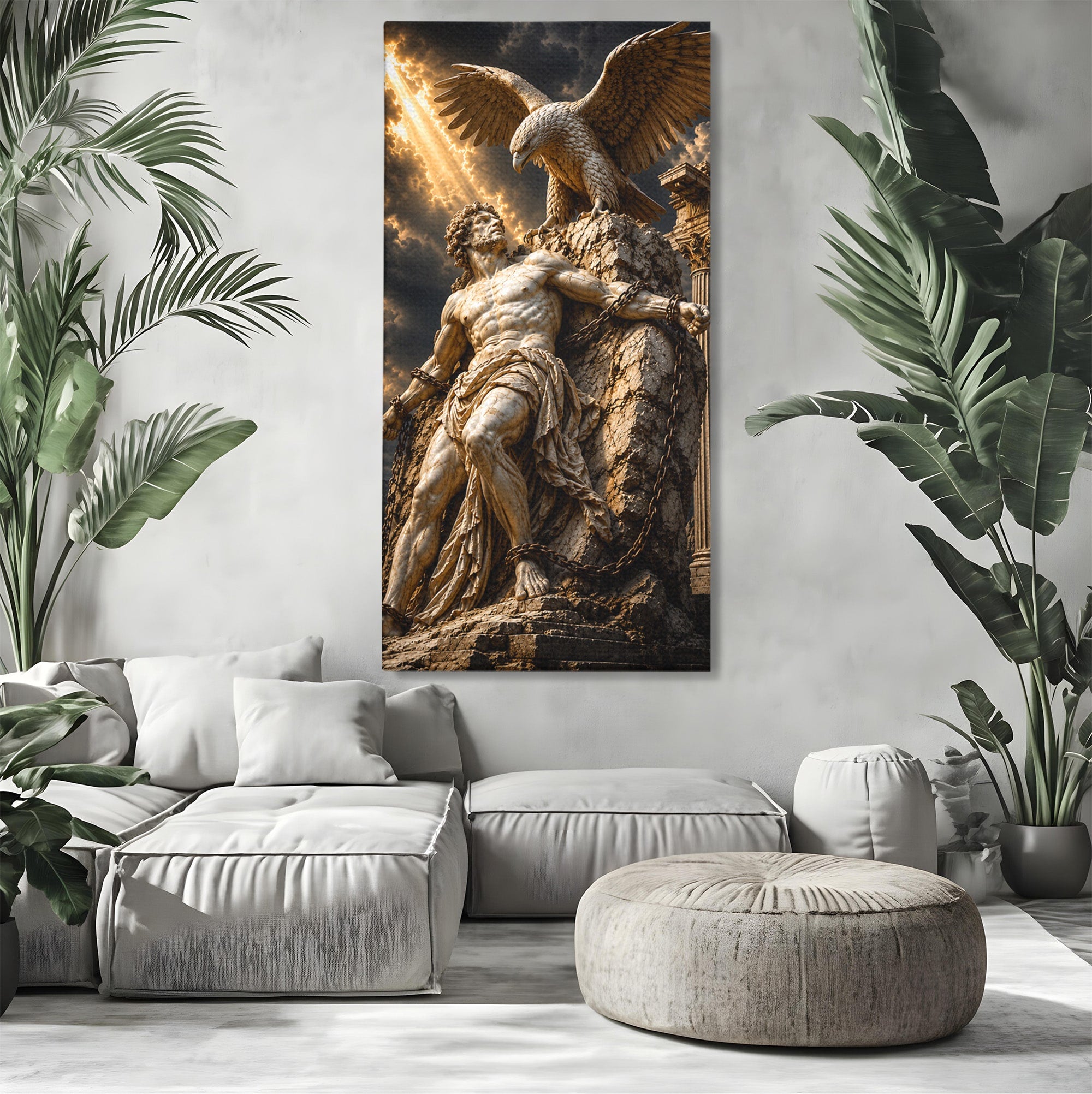 Tablou Canvas Premium LuxCanva® T1018, Prometeu Si Vulturul, Mitologie, Sculptura, Erou, Dramatic, Living, Dormitor, Culori Vibrante