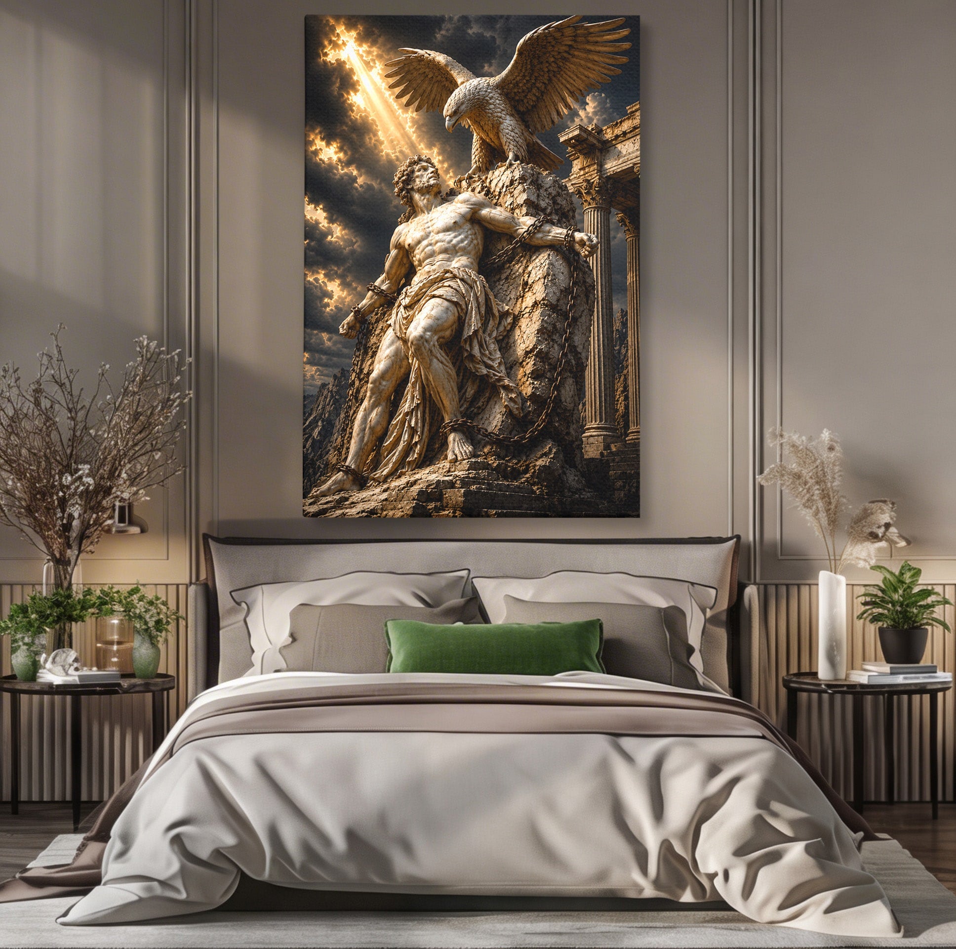 Tablou Canvas Premium LuxCanva® T1018, Prometeu Si Vulturul, Mitologie, Sculptura, Erou, Dramatic, Living, Dormitor, Culori Vibrante