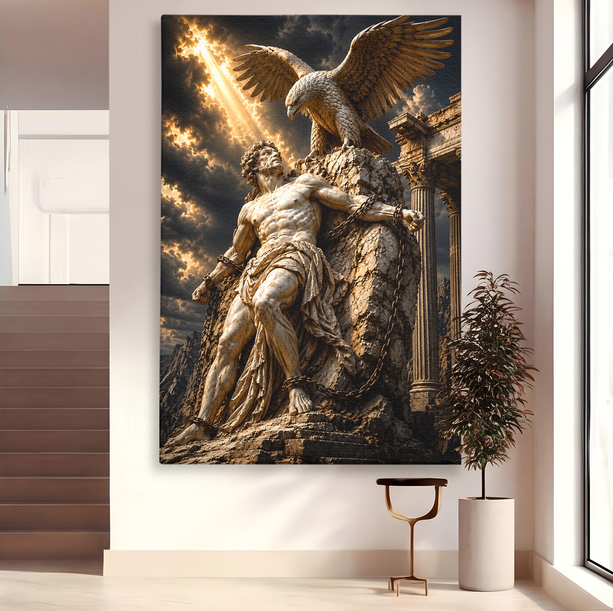 Tablou Canvas Premium LuxCanva® T1018, Prometeu Si Vulturul, Mitologie, Sculptura, Erou, Dramatic, Living, Dormitor, Culori Vibrante