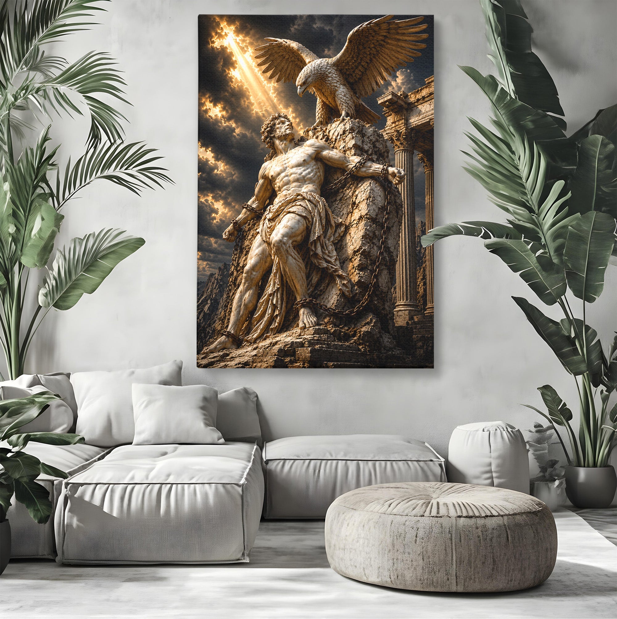 Tablou Canvas Premium LuxCanva® T1018, Prometeu Si Vulturul, Mitologie, Sculptura, Erou, Dramatic, Living, Dormitor, Culori Vibrante