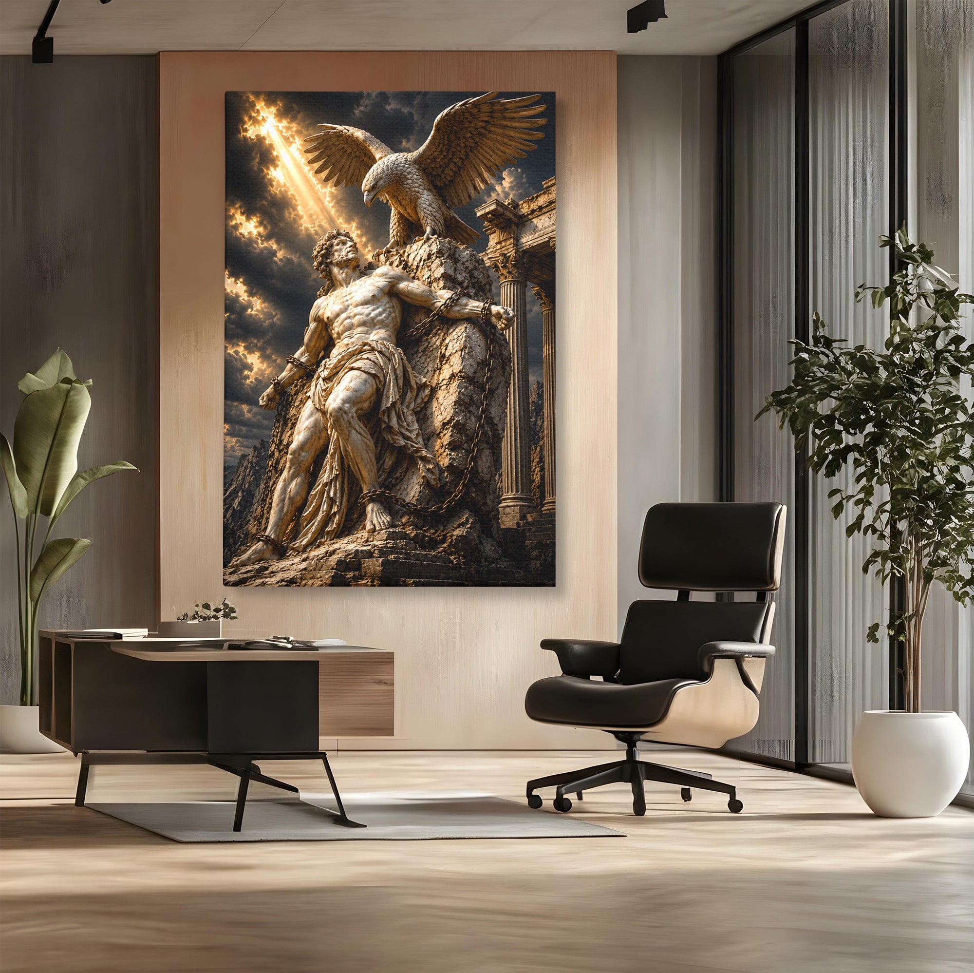Tablou Canvas Premium LuxCanva® T1018, Prometeu Si Vulturul, Mitologie, Sculptura, Erou, Dramatic, Living, Dormitor, Culori Vibrante