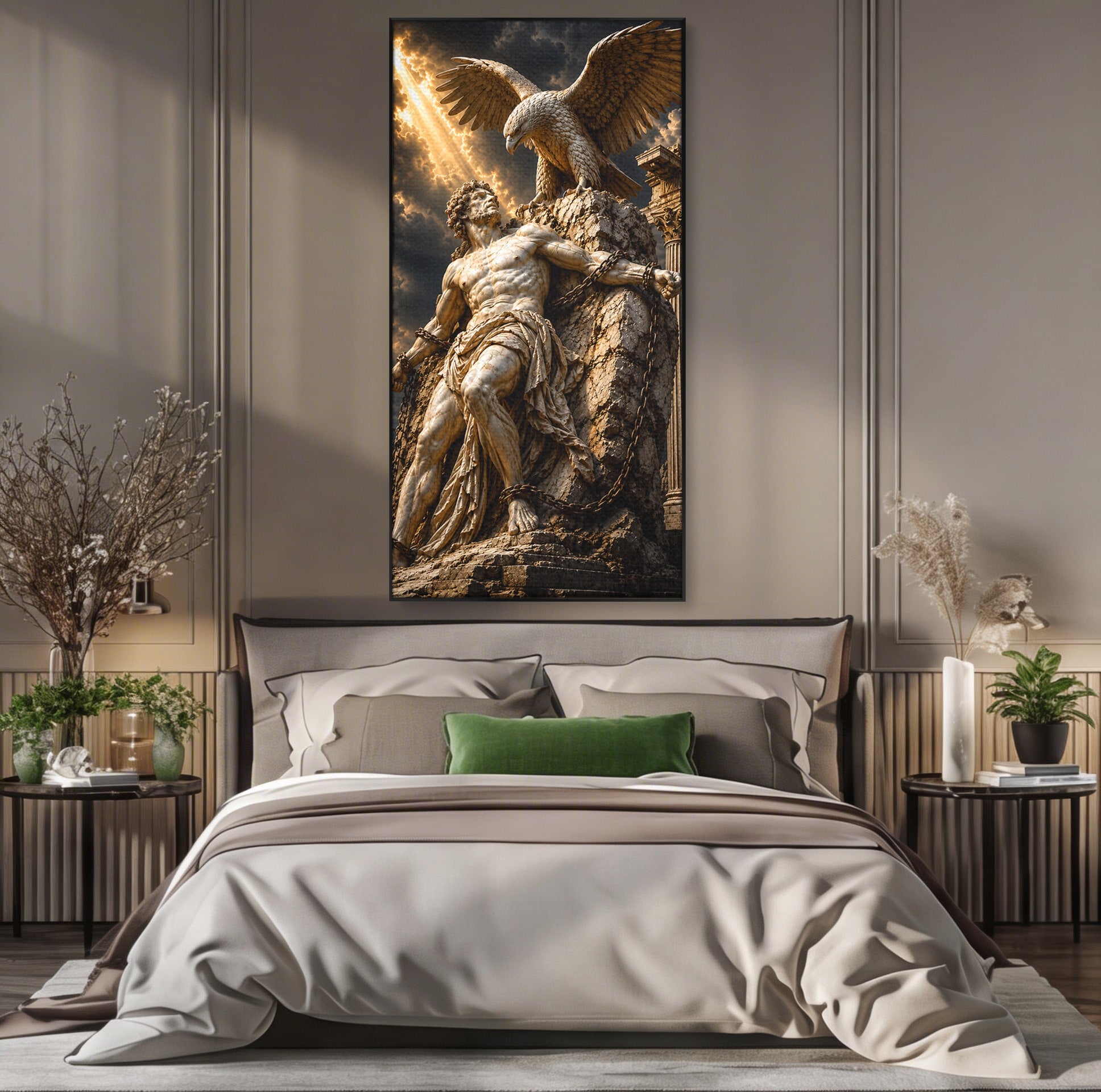 Tablou Canvas Premium LuxCanva® T1018, Prometeu Si Vulturul, Mitologie, Sculptura, Erou, Dramatic, Living, Dormitor, Culori Vibrante