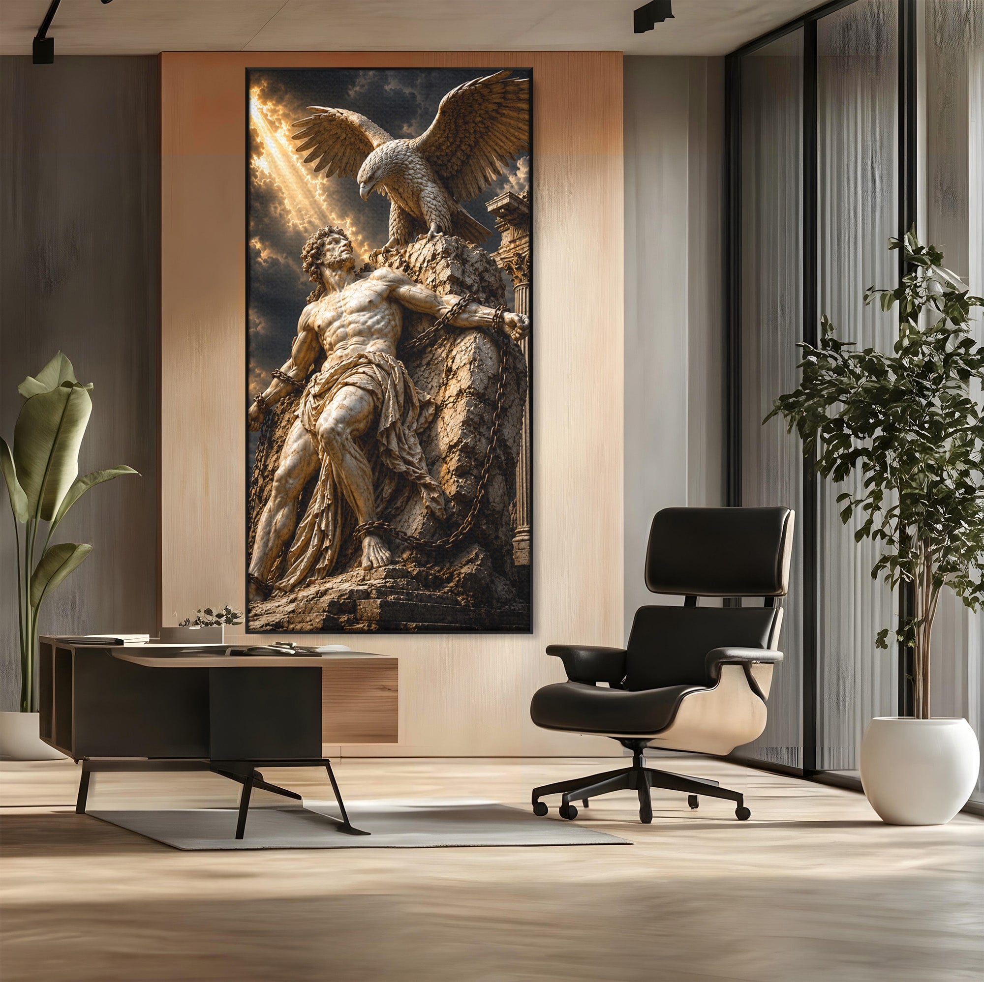 Tablou Canvas Premium LuxCanva® T1018, Prometeu Si Vulturul, Mitologie, Sculptura, Erou, Dramatic, Living, Dormitor, Culori Vibrante