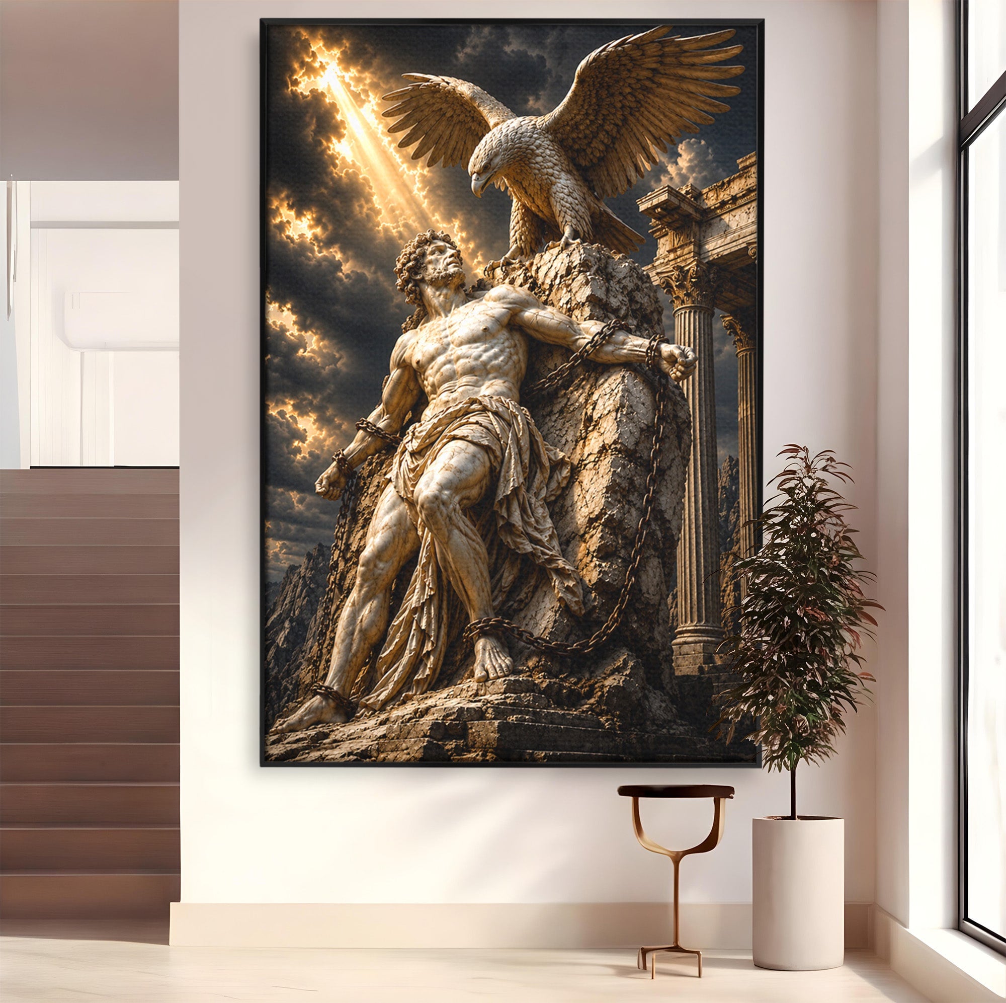 Tablou Canvas Premium LuxCanva® T1018, Prometeu Si Vulturul, Mitologie, Sculptura, Erou, Dramatic, Living, Dormitor, Culori Vibrante