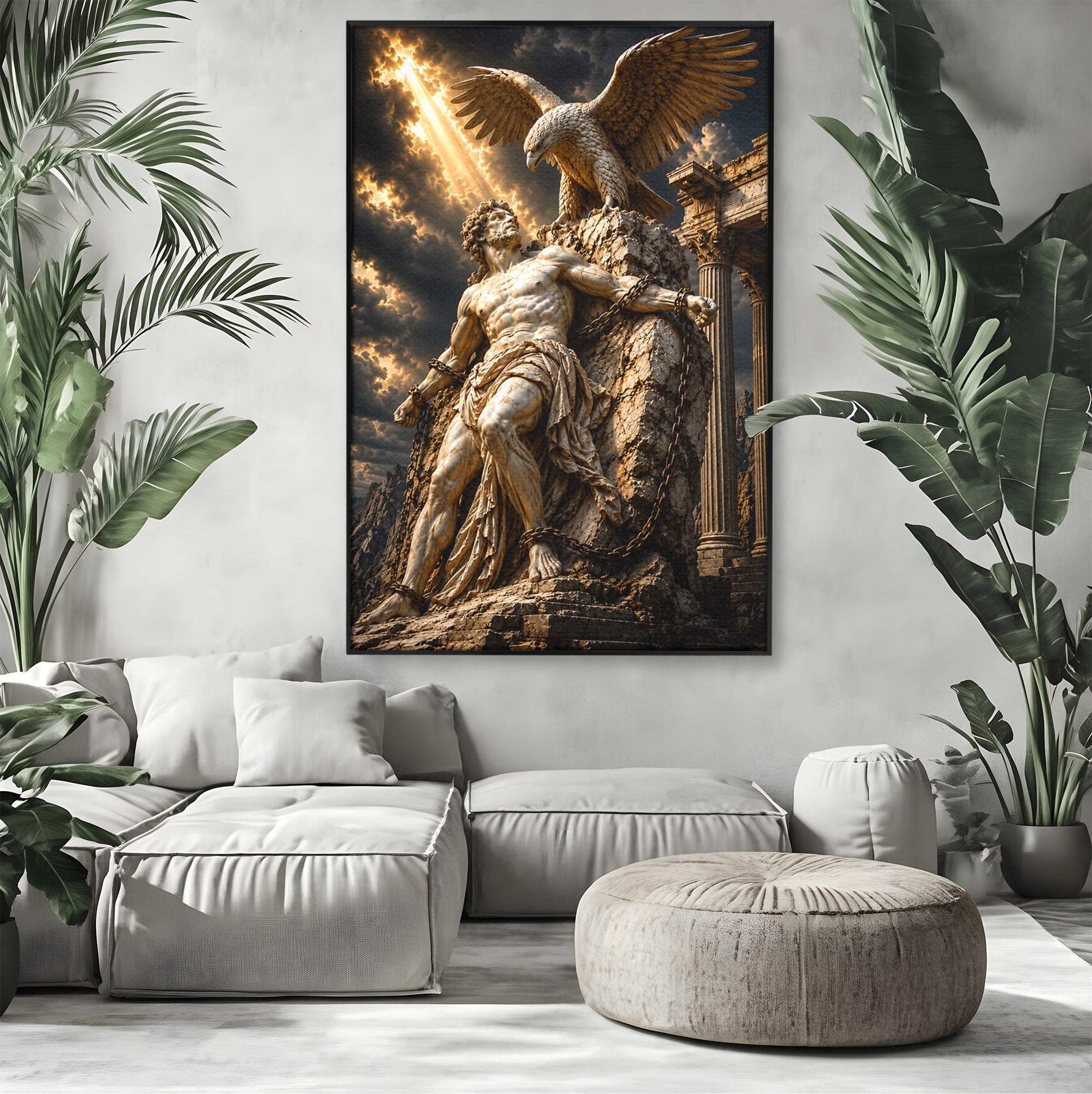 Tablou Canvas Premium LuxCanva® T1018, Prometeu Si Vulturul, Mitologie, Sculptura, Erou, Dramatic, Living, Dormitor, Culori Vibrante