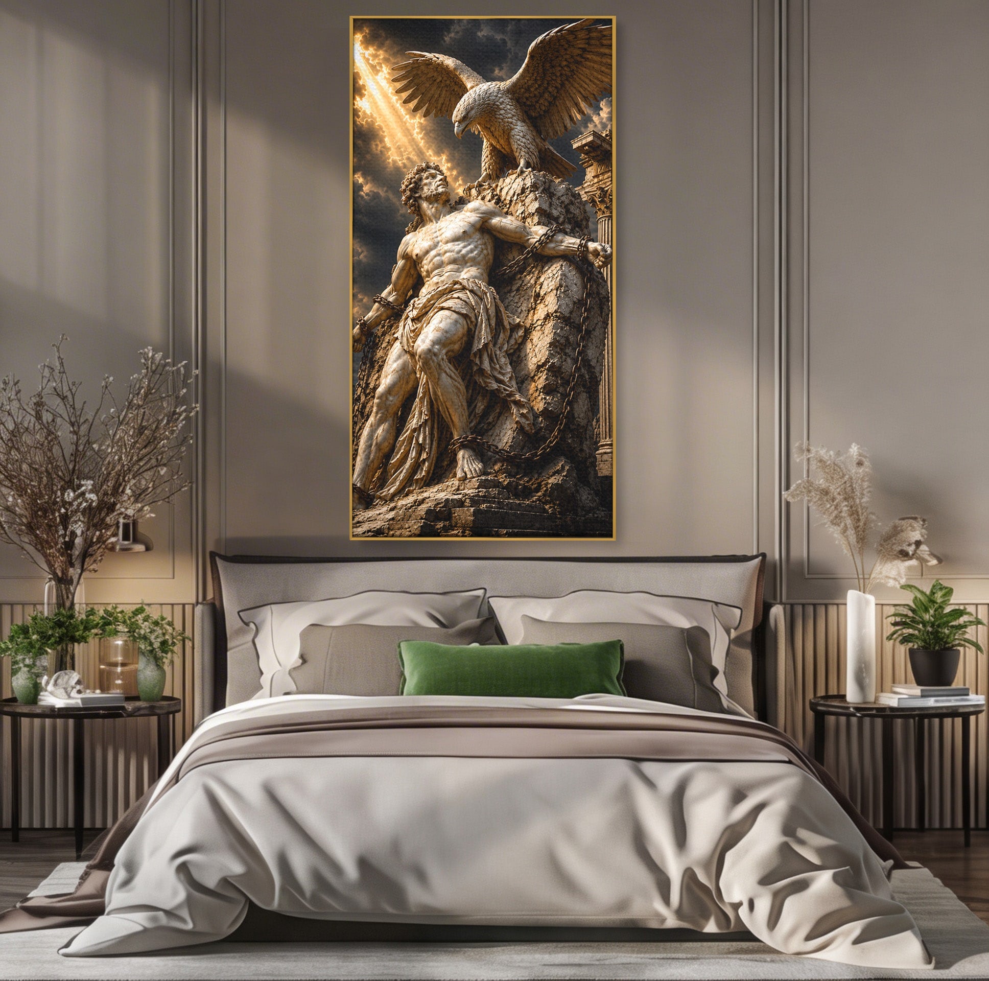 Tablou Canvas Premium LuxCanva® T1018, Prometeu Si Vulturul, Mitologie, Sculptura, Erou, Dramatic, Living, Dormitor, Culori Vibrante