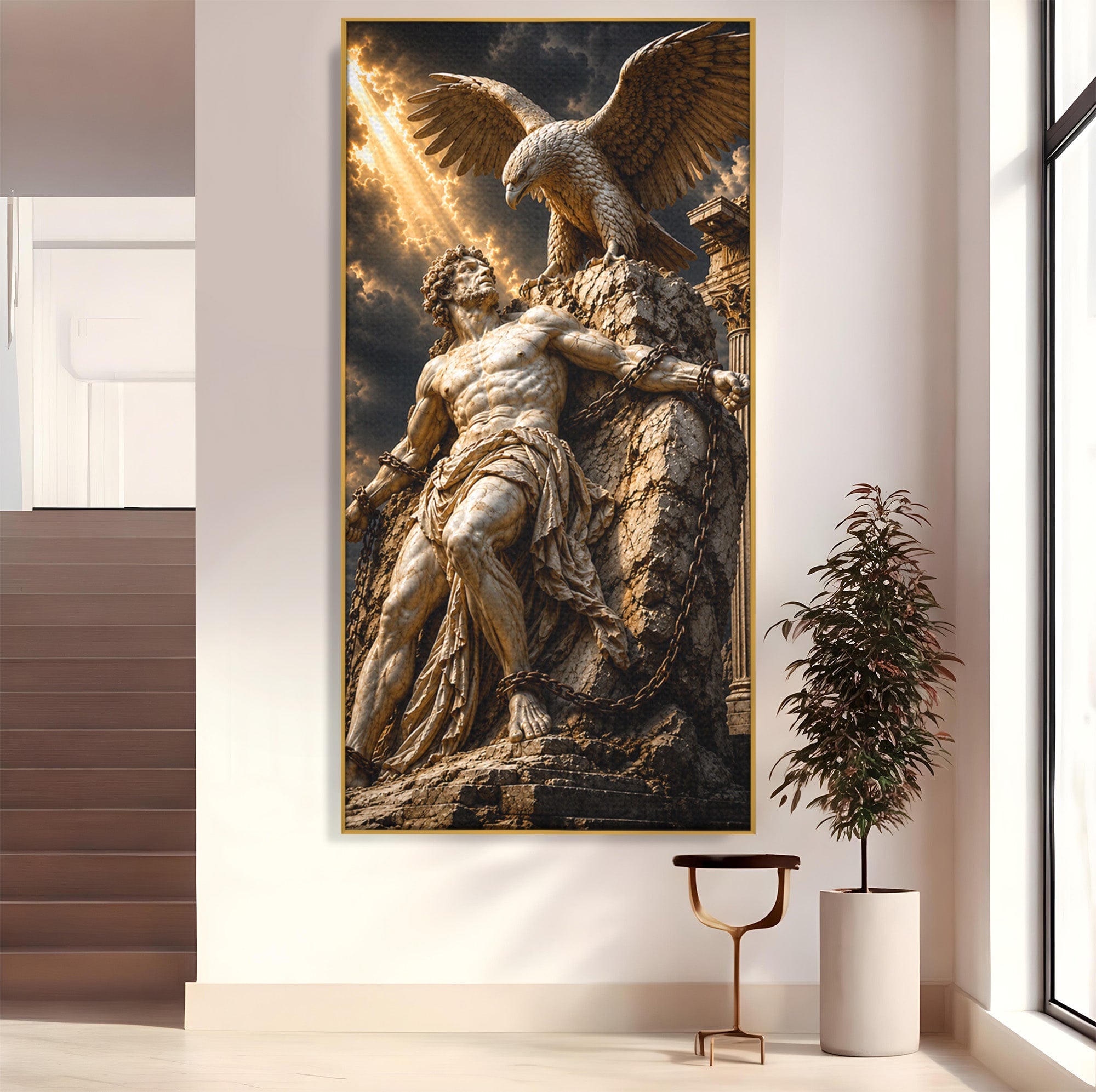 Tablou Canvas Premium LuxCanva® T1018, Prometeu Si Vulturul, Mitologie, Sculptura, Erou, Dramatic, Living, Dormitor, Culori Vibrante