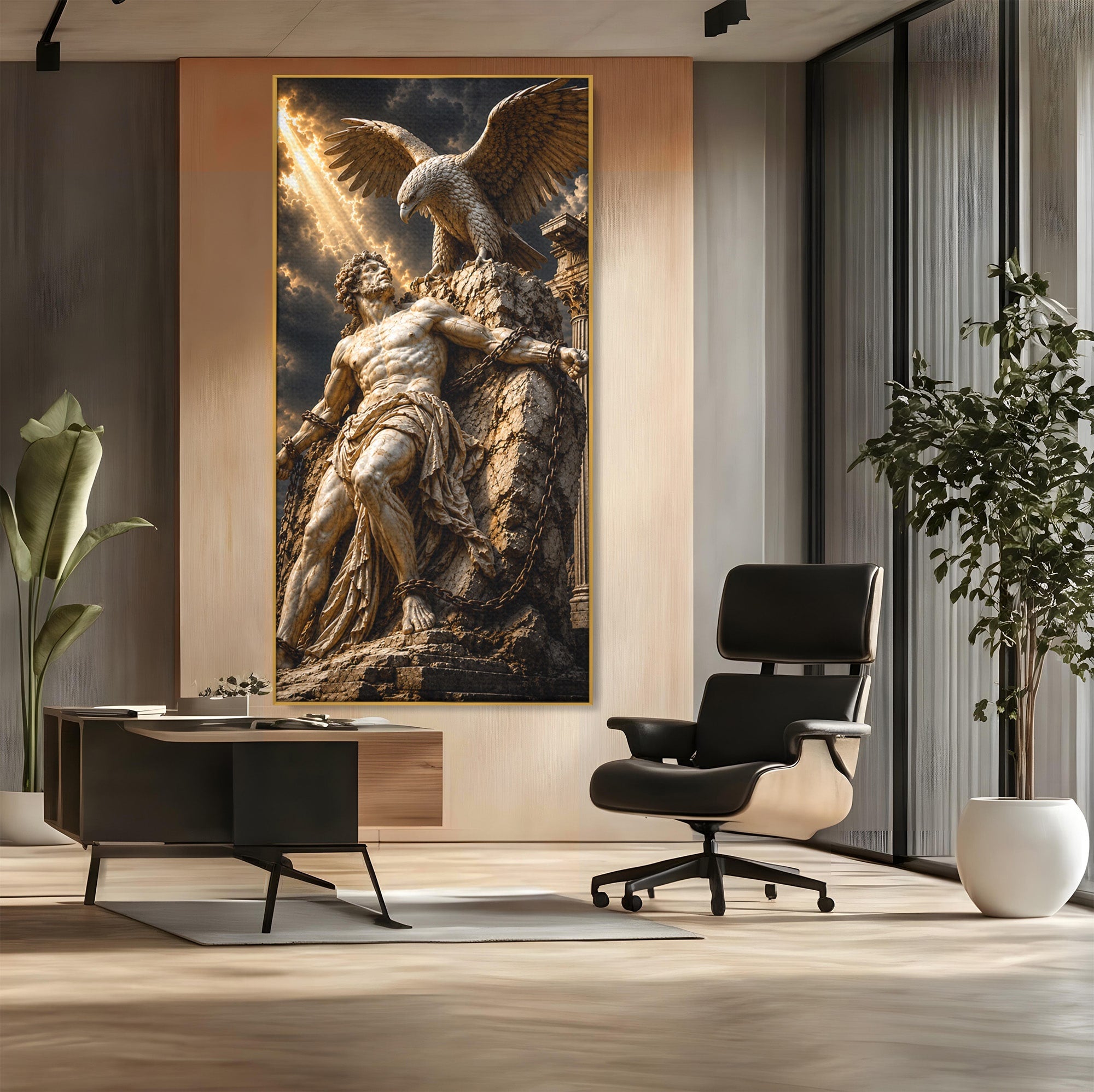 Tablou Canvas Premium LuxCanva® T1018, Prometeu Si Vulturul, Mitologie, Sculptura, Erou, Dramatic, Living, Dormitor, Culori Vibrante