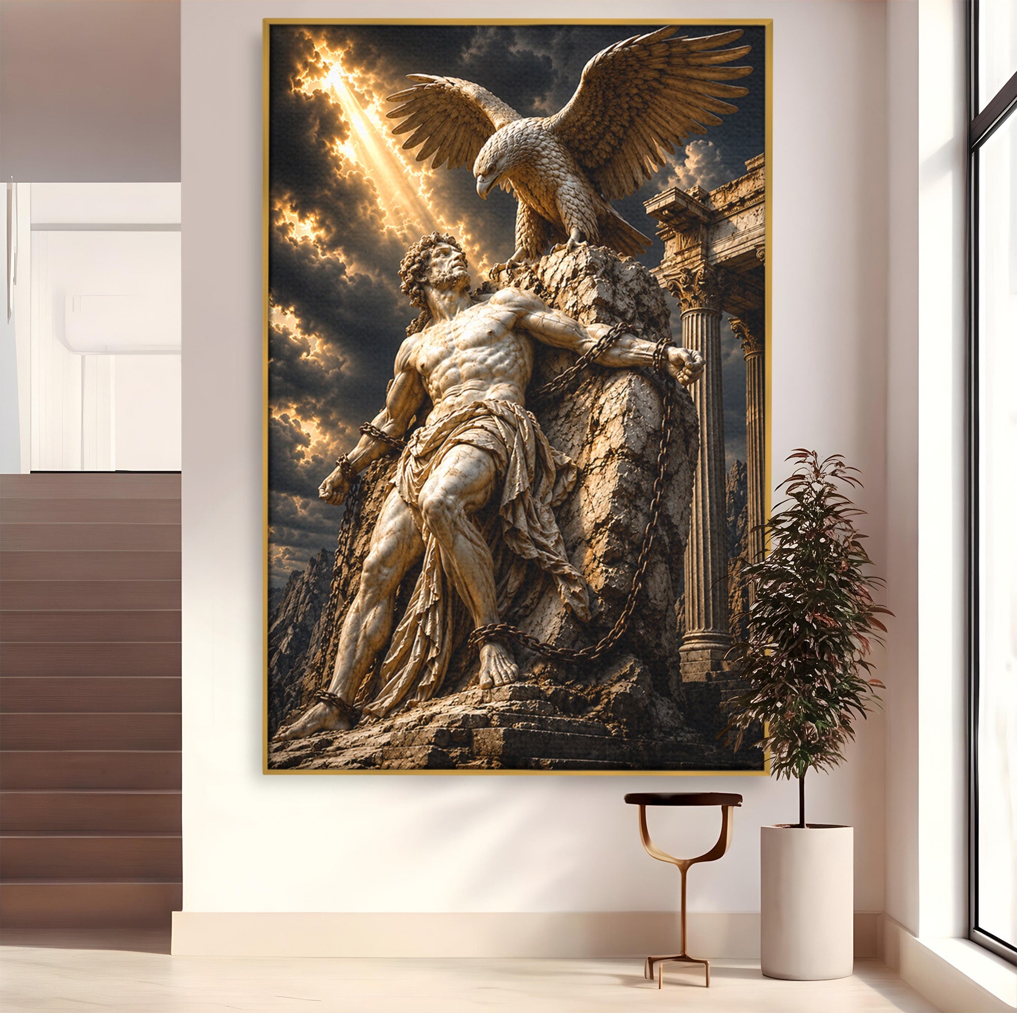 Tablou Canvas Premium LuxCanva® T1018, Prometeu Si Vulturul, Mitologie, Sculptura, Erou, Dramatic, Living, Dormitor, Culori Vibrante
