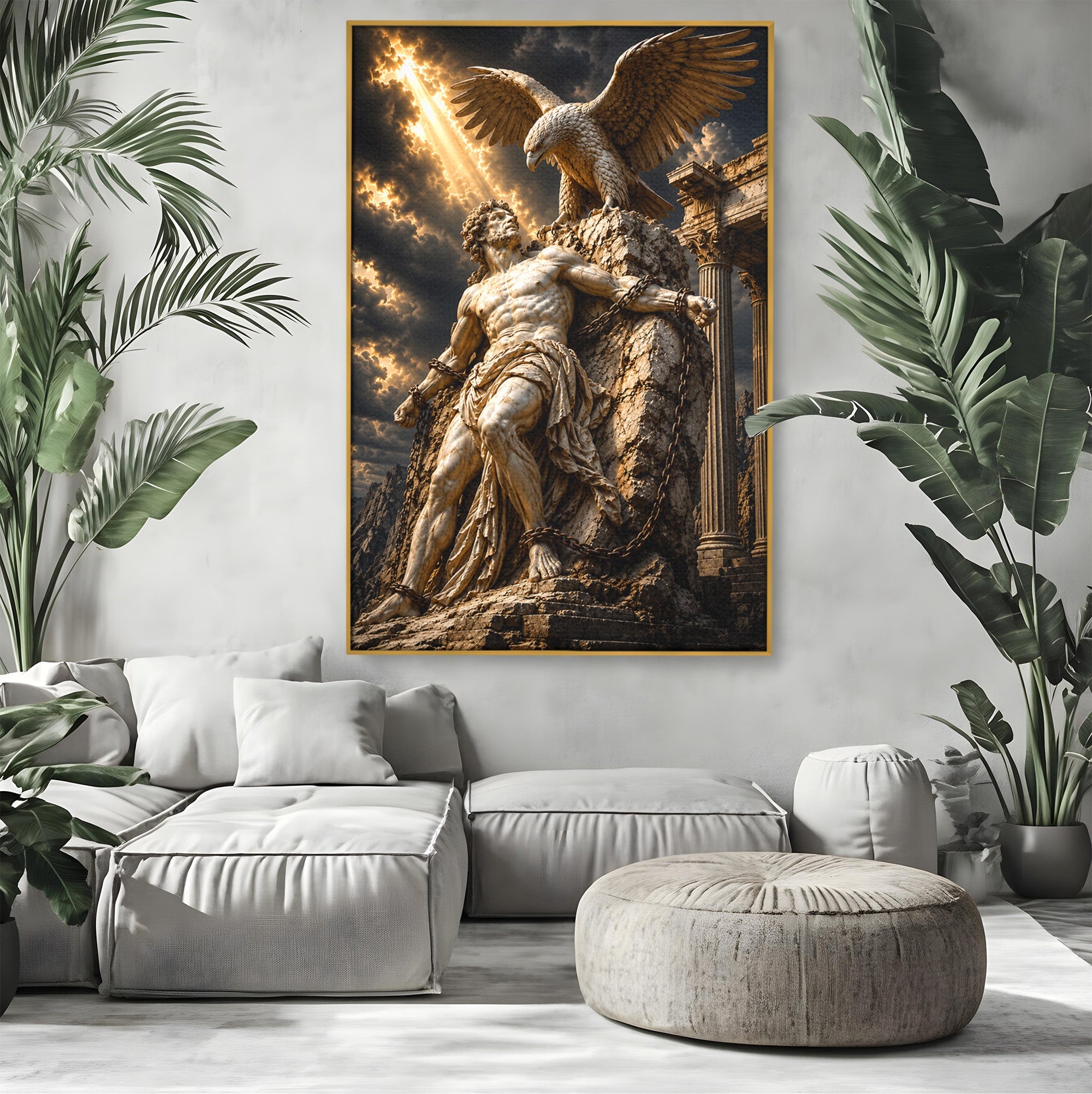 Tablou Canvas Premium LuxCanva® T1018, Prometeu Si Vulturul, Mitologie, Sculptura, Erou, Dramatic, Living, Dormitor, Culori Vibrante