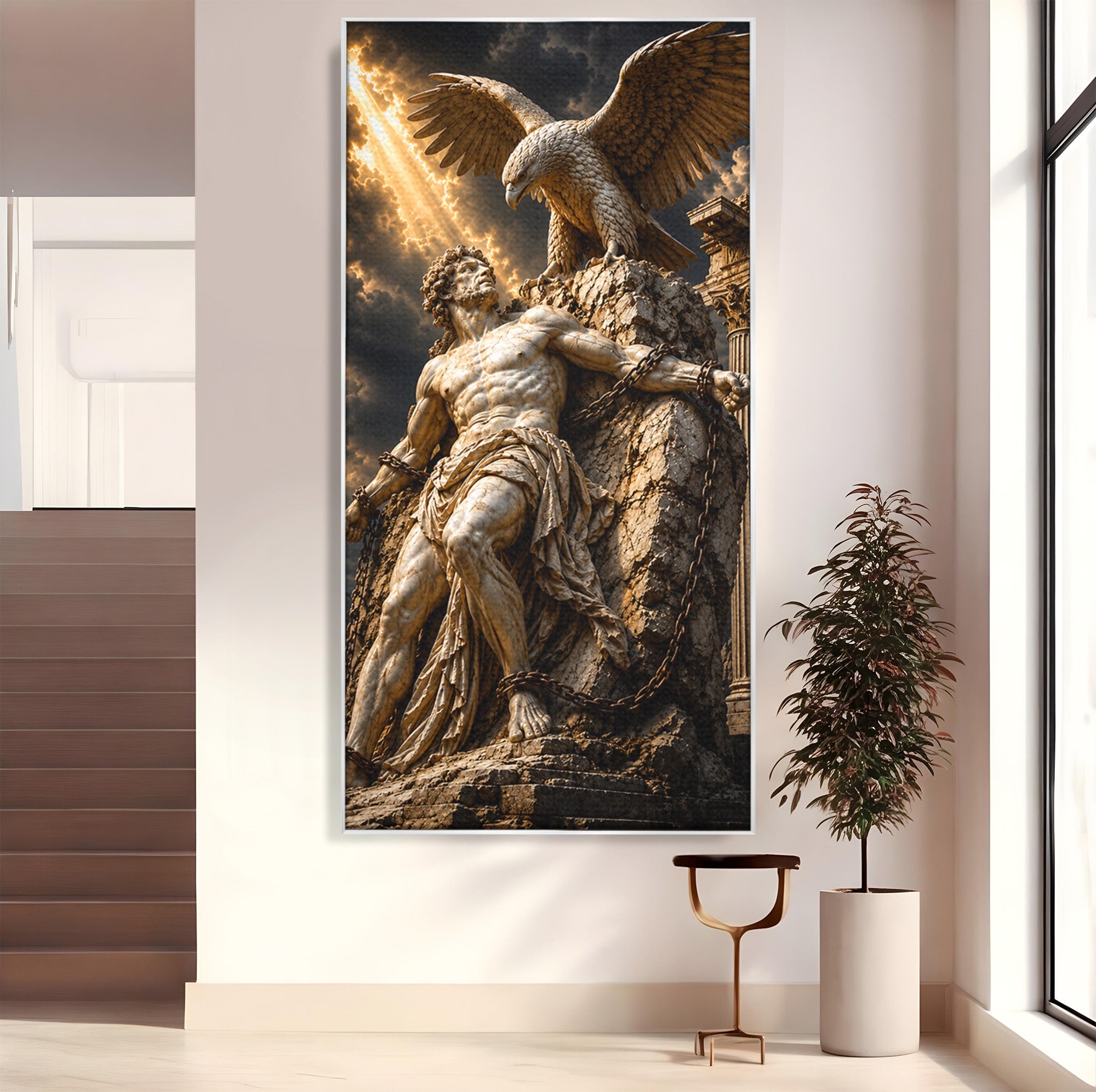 Tablou Canvas Premium LuxCanva® T1018, Prometeu Si Vulturul, Mitologie, Sculptura, Erou, Dramatic, Living, Dormitor, Culori Vibrante