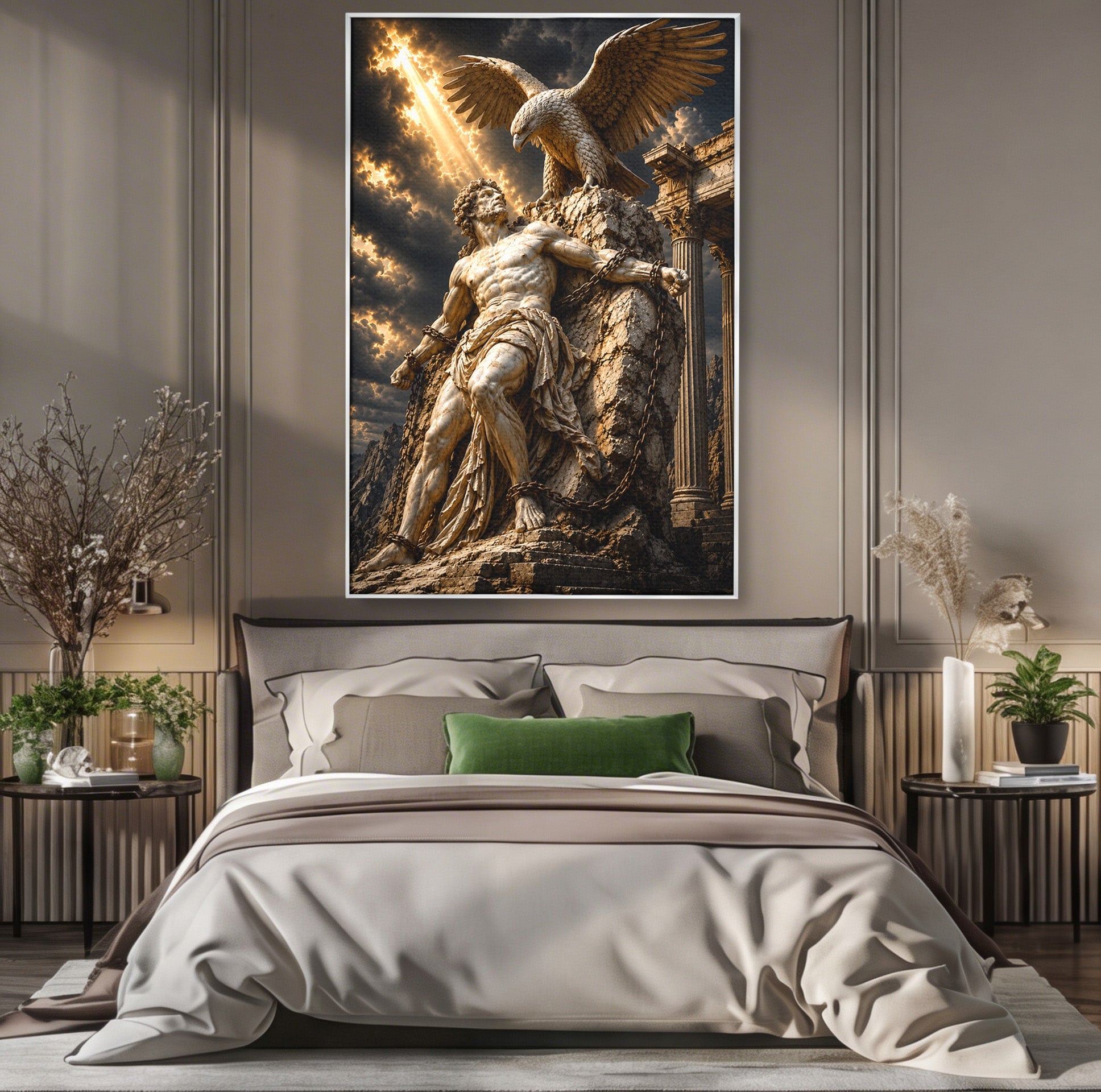 Tablou Canvas Premium LuxCanva® T1018, Prometeu Si Vulturul, Mitologie, Sculptura, Erou, Dramatic, Living, Dormitor, Culori Vibrante