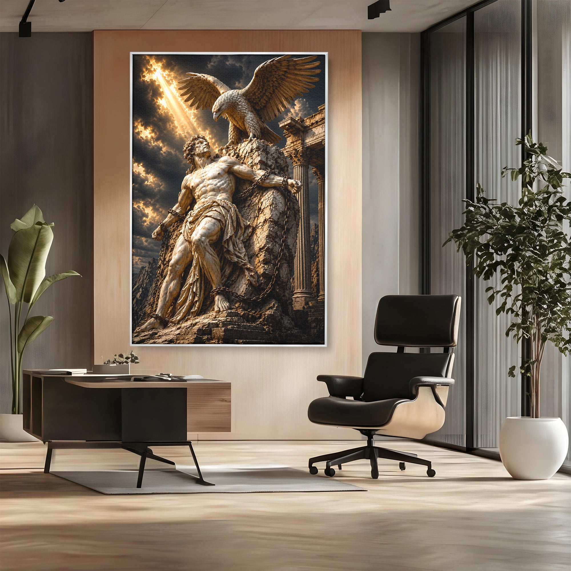 Tablou Canvas Premium LuxCanva® T1018, Prometeu Si Vulturul, Mitologie, Sculptura, Erou, Dramatic, Living, Dormitor, Culori Vibrante
