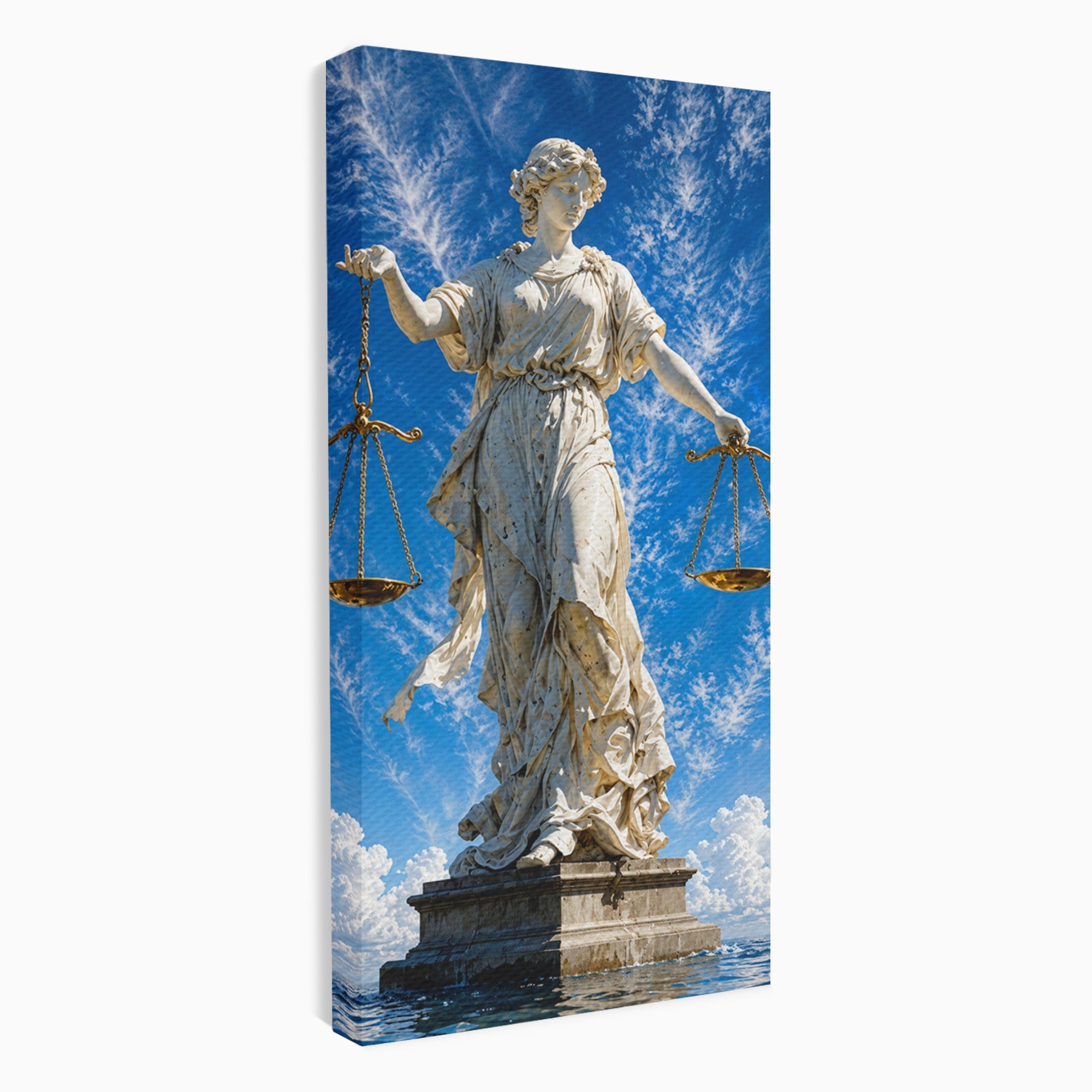 Tablou Canvas Premium LuxCanva® T1019, Justitia Divina, Justitie, Statuie, Cer, Arta Clasica, Balanta, Dormitor, Birou, Culori Vibrante