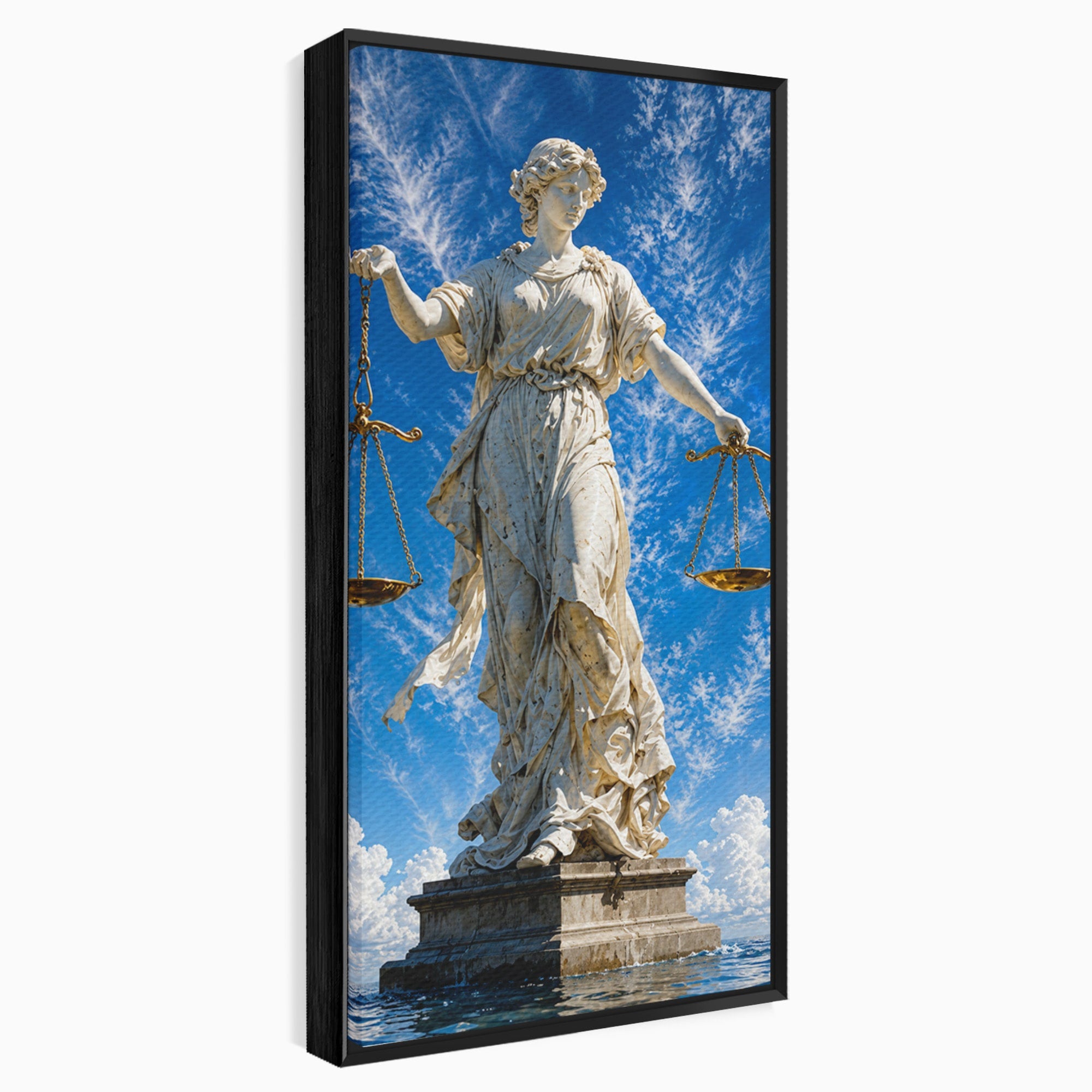 Tablou Canvas Premium LuxCanva® T1019, Justitia Divina, Justitie, Statuie, Cer, Arta Clasica, Balanta, Dormitor, Birou, Culori Vibrante
