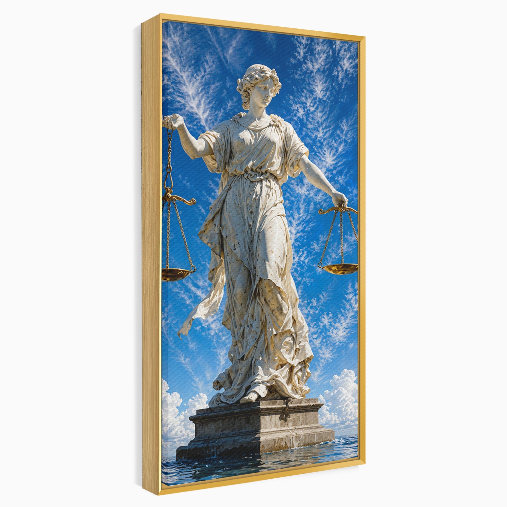 Tablou Canvas Premium LuxCanva® T1019, Justitia Divina, Justitie, Statuie, Cer, Arta Clasica, Balanta, Dormitor, Birou, Culori Vibrante