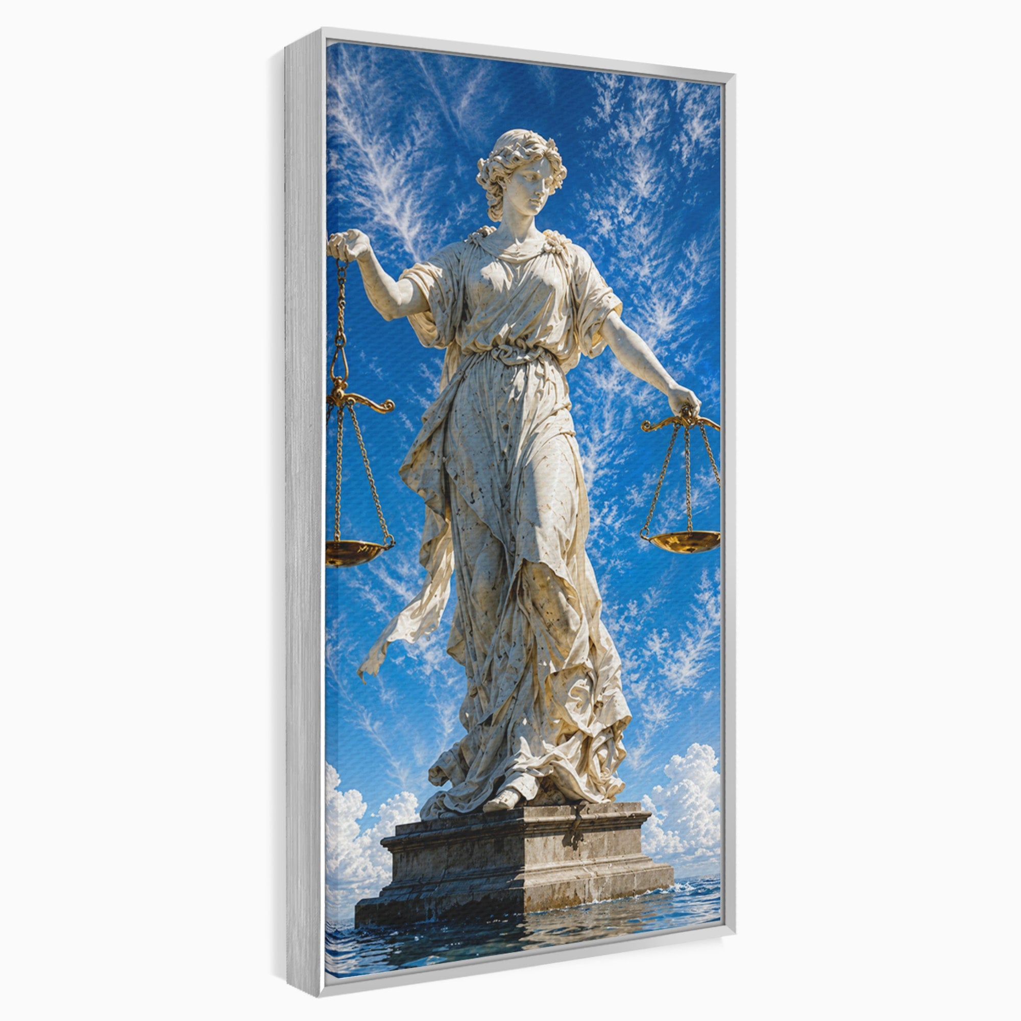 Tablou Canvas Premium LuxCanva® T1019, Justitia Divina, Justitie, Statuie, Cer, Arta Clasica, Balanta, Dormitor, Birou, Culori Vibrante