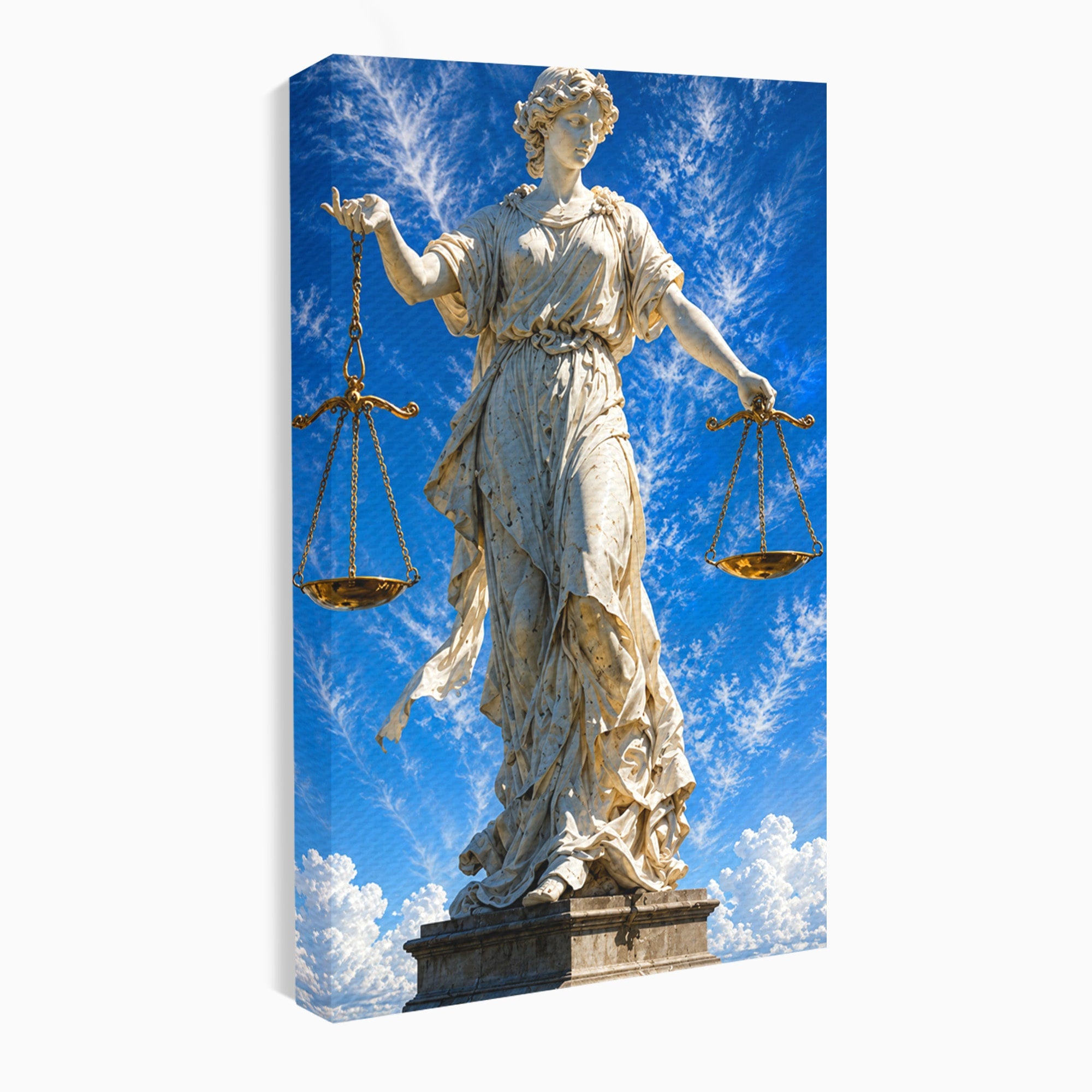 Tablou Canvas Premium LuxCanva® T1019, Justitia Divina, Justitie, Statuie, Cer, Arta Clasica, Balanta, Dormitor, Birou, Culori Vibrante