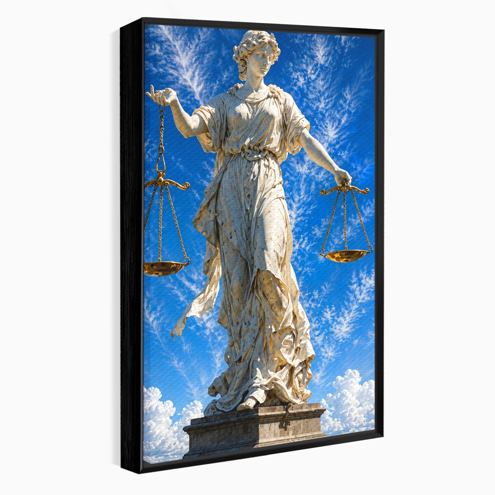 Tablou Canvas Premium LuxCanva® T1019, Justitia Divina, Justitie, Statuie, Cer, Arta Clasica, Balanta, Dormitor, Birou, Culori Vibrante