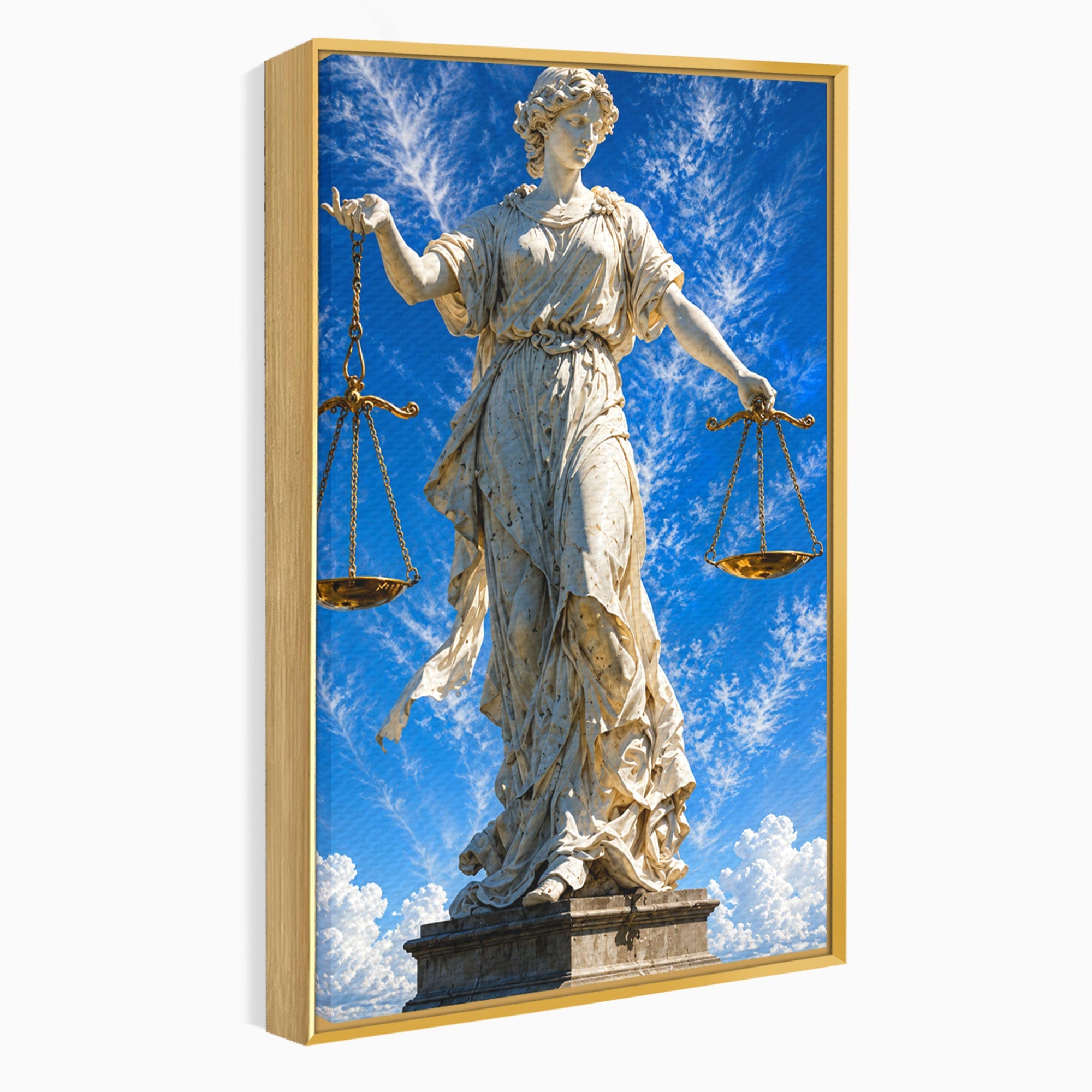 Tablou Canvas Premium LuxCanva® T1019, Justitia Divina, Justitie, Statuie, Cer, Arta Clasica, Balanta, Dormitor, Birou, Culori Vibrante