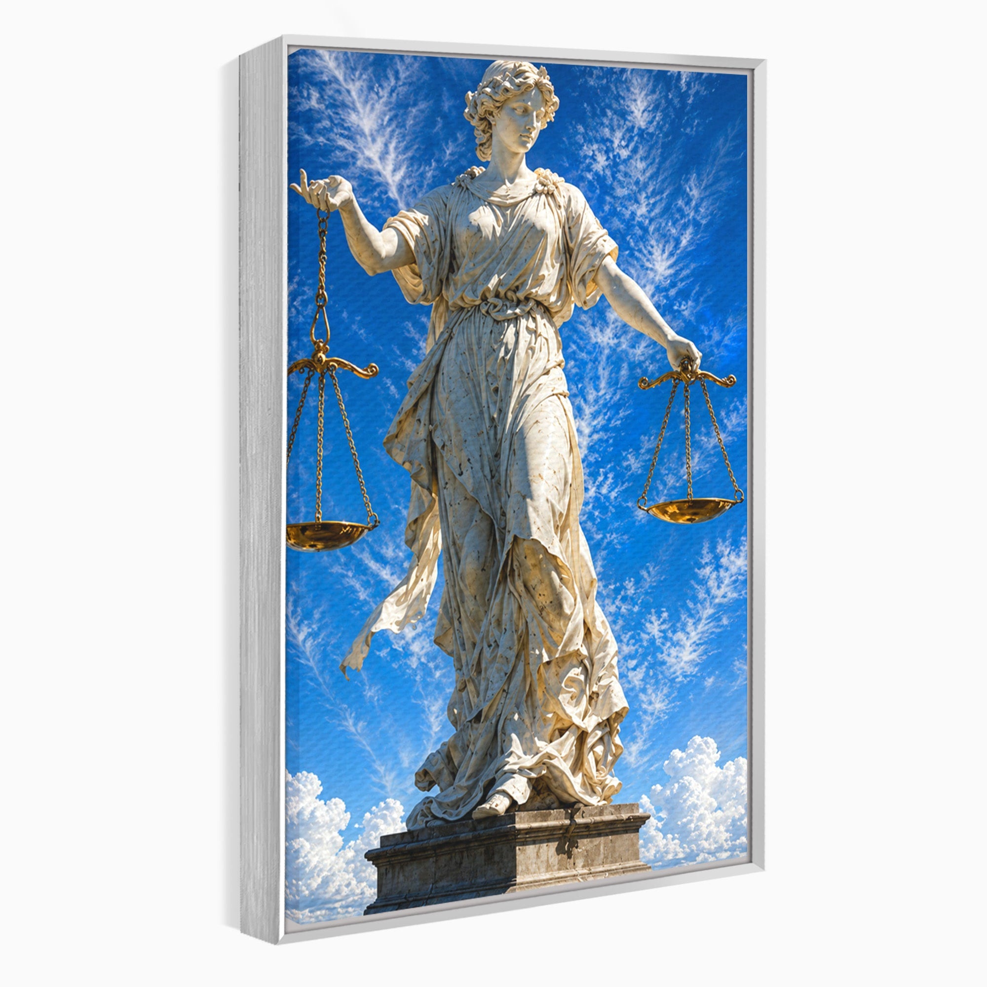 Tablou Canvas Premium LuxCanva® T1019, Justitia Divina, Justitie, Statuie, Cer, Arta Clasica, Balanta, Dormitor, Birou, Culori Vibrante