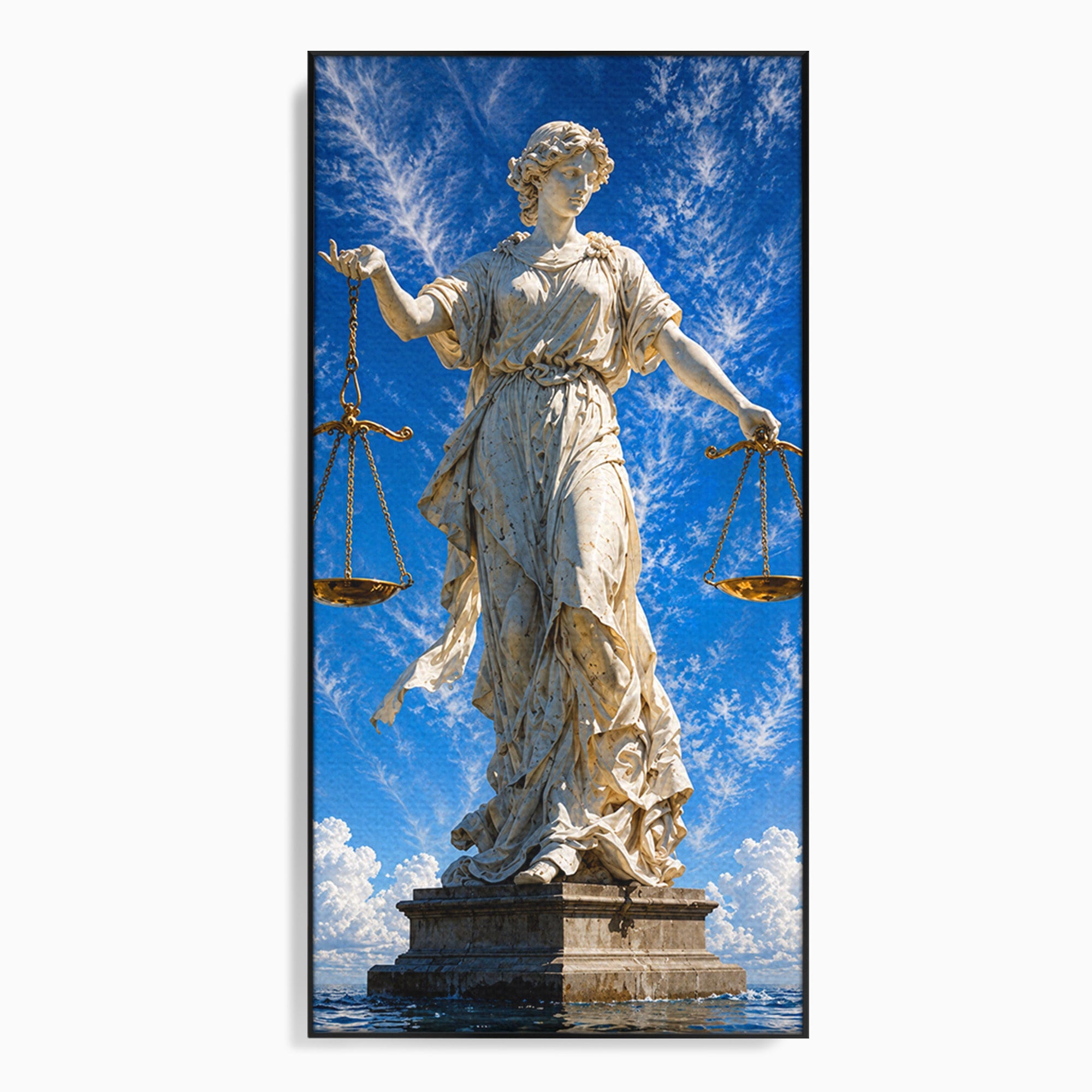 Tablou Canvas Premium LuxCanva® T1019, Justitia Divina, Justitie, Statuie, Cer, Arta Clasica, Balanta, Dormitor, Birou, Culori Vibrante